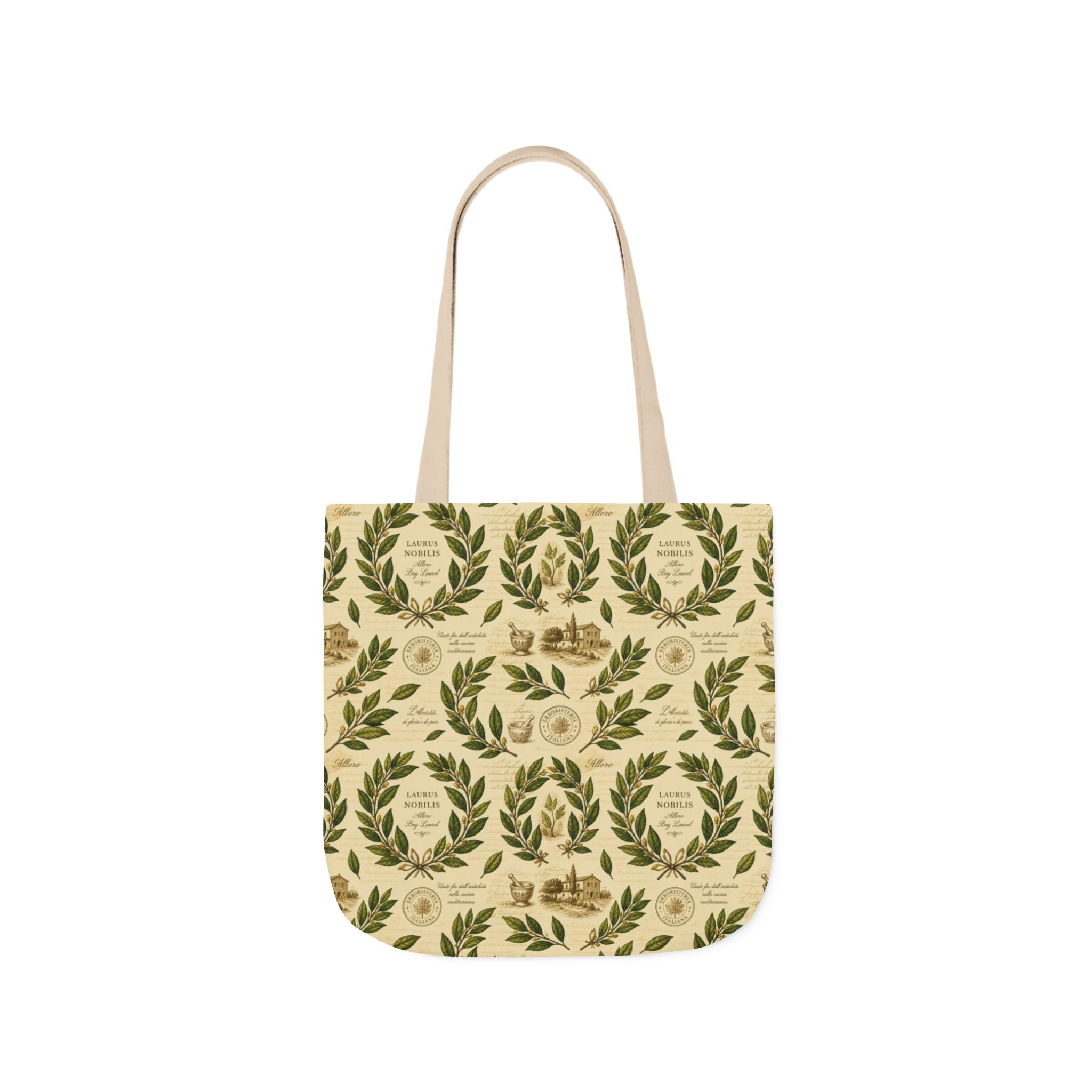 Bay Laurel Wreath Canvas Tote Bag Mediterranean Kitchen Botanical Design Italian Cottagecore Gift