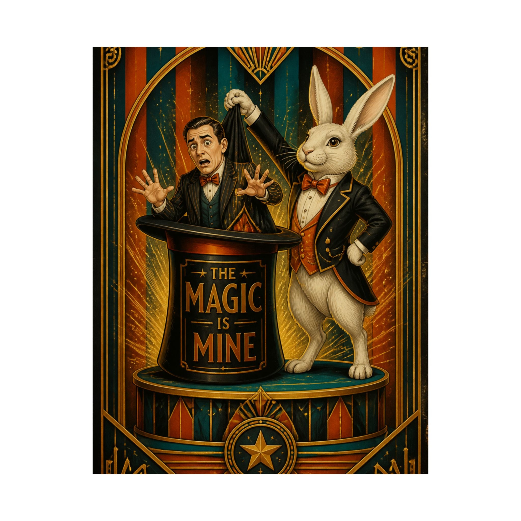 Magic Hat Rabbit Wall Art Poster 24×36 Art Deco Bar Area Decor Maximalist Print