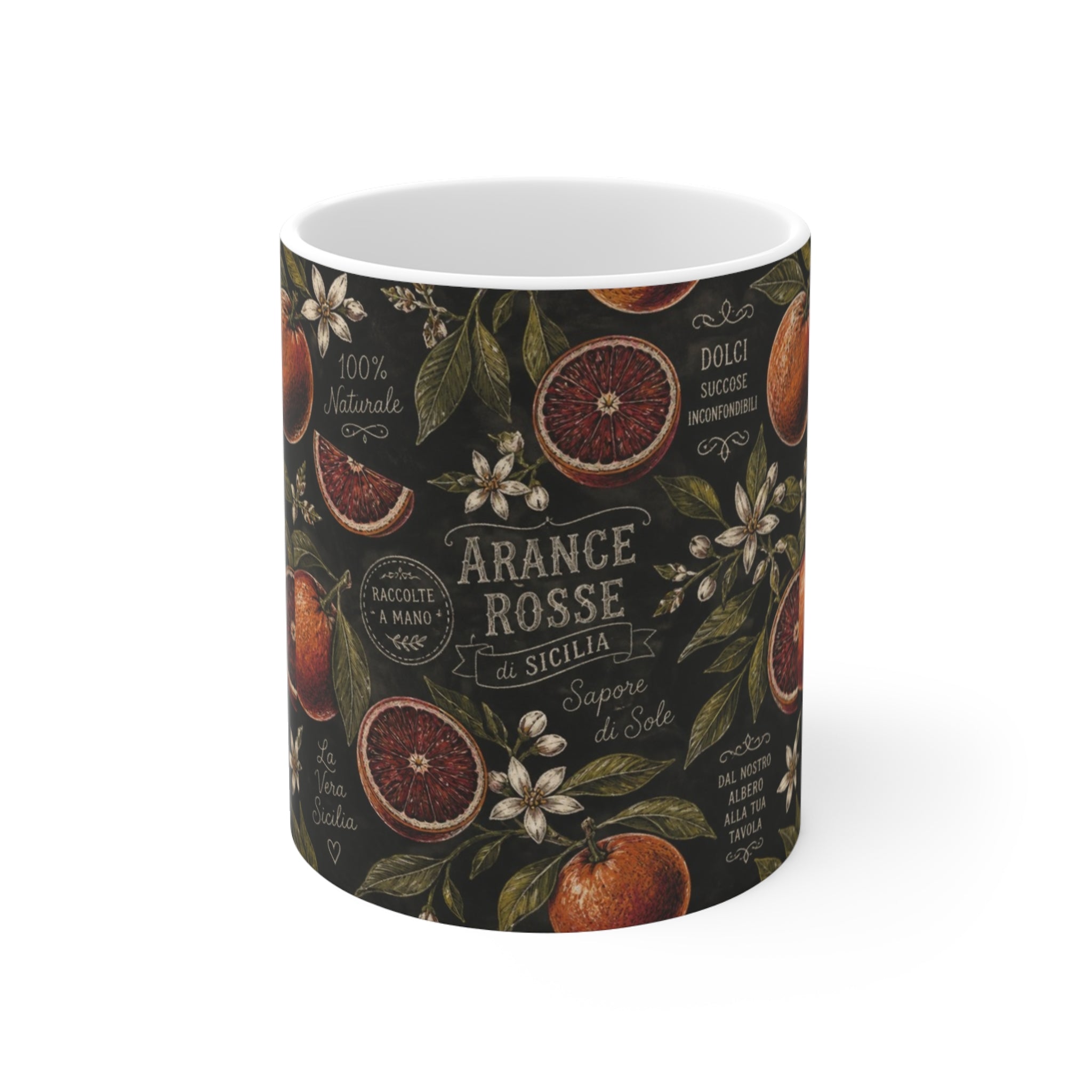Blood Oranges 11oz Ceramic Mug Mediterranean Kitchen Chalk Art Design Italian Cottagecore Gift