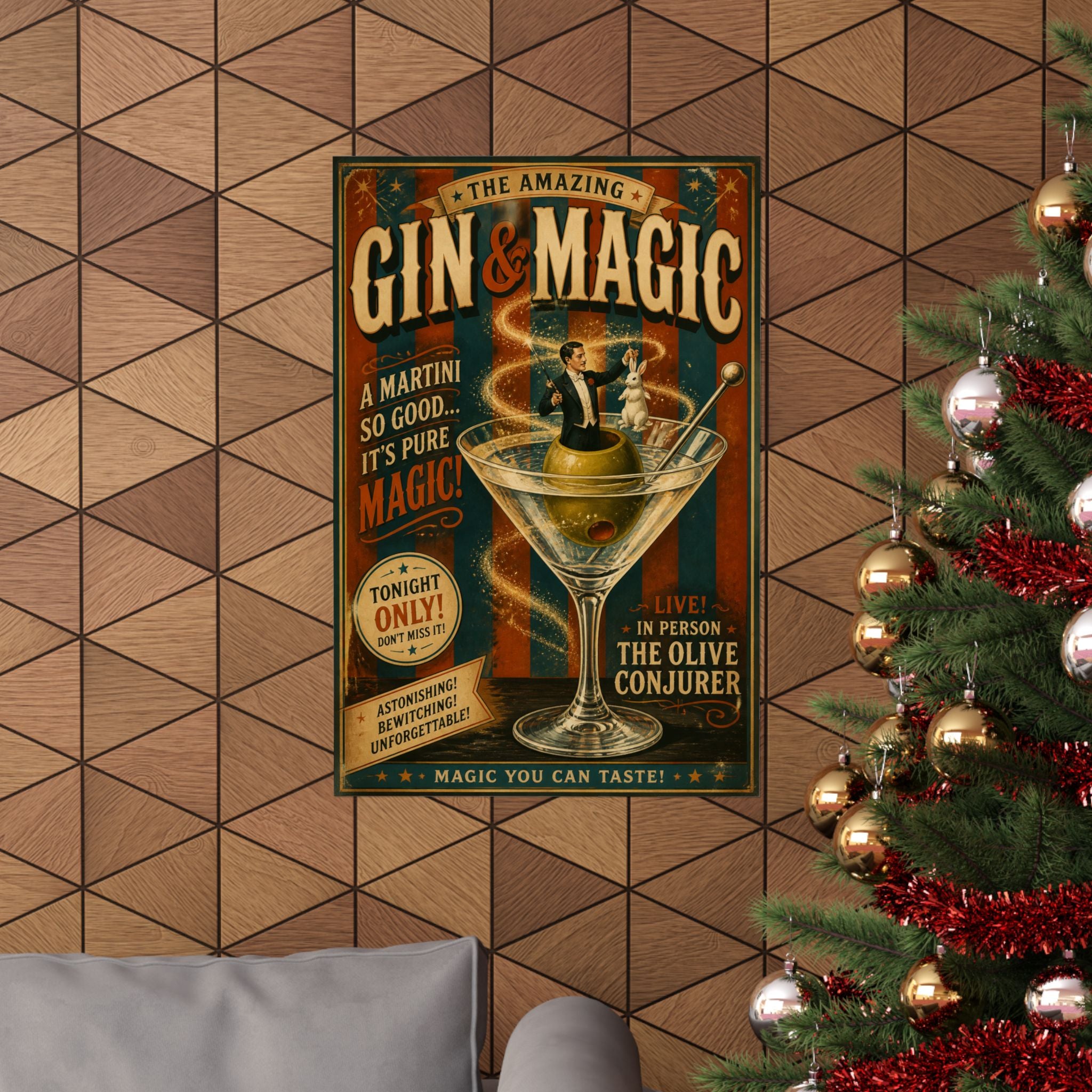 Martini Magician Wall Art Poster 18×24 Vintage Circus Kitchen Decor Maximalist Print