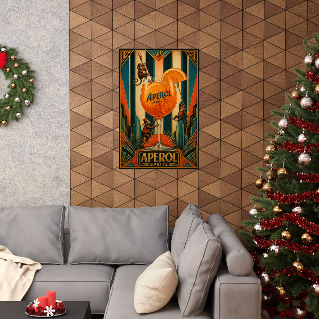 Aperol Spritz Monkeys Wall Art Poster 24×36 Art Deco Bar Area Decor Maximalist Print