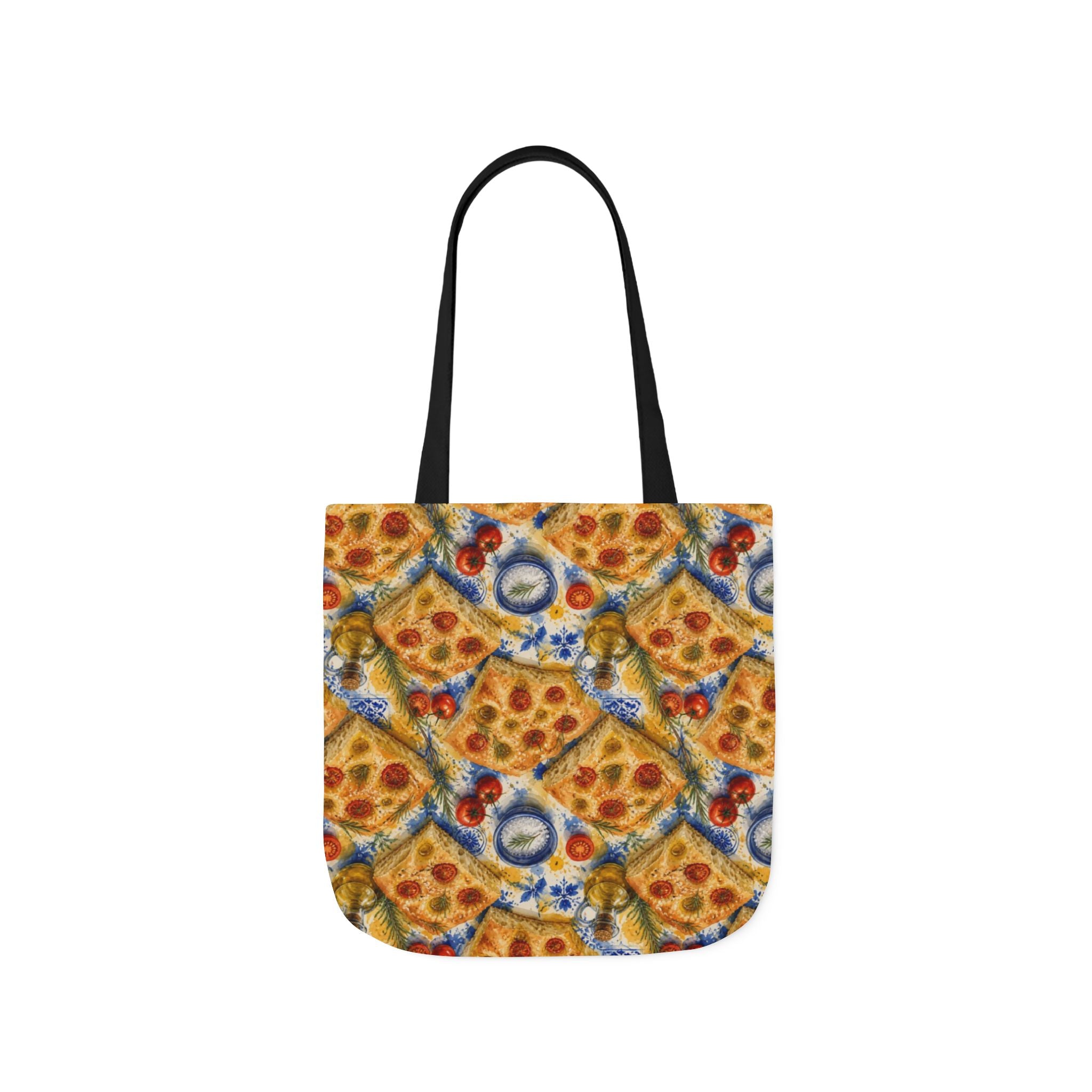 Focaccia Bread Canvas Tote Bag Mediterranean Kitchen Watercolor Splash Design Italian Cottagecore Gift