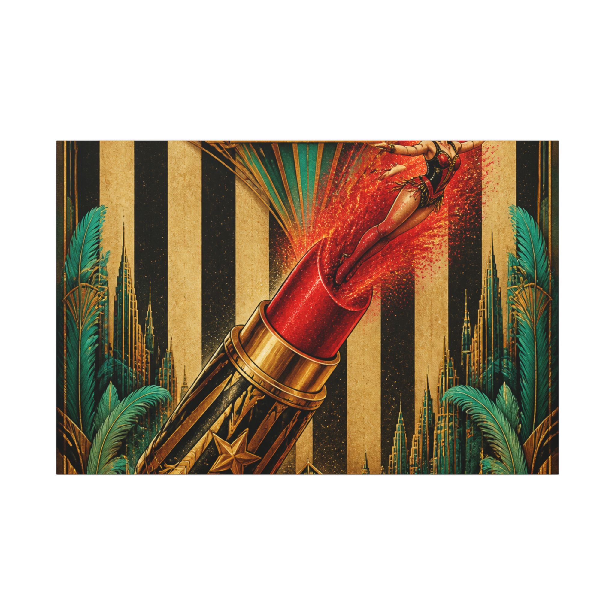 Lipstick Cannon Wall Art Canvas 16×20 Art Deco Entryway Decor Maximalist Print