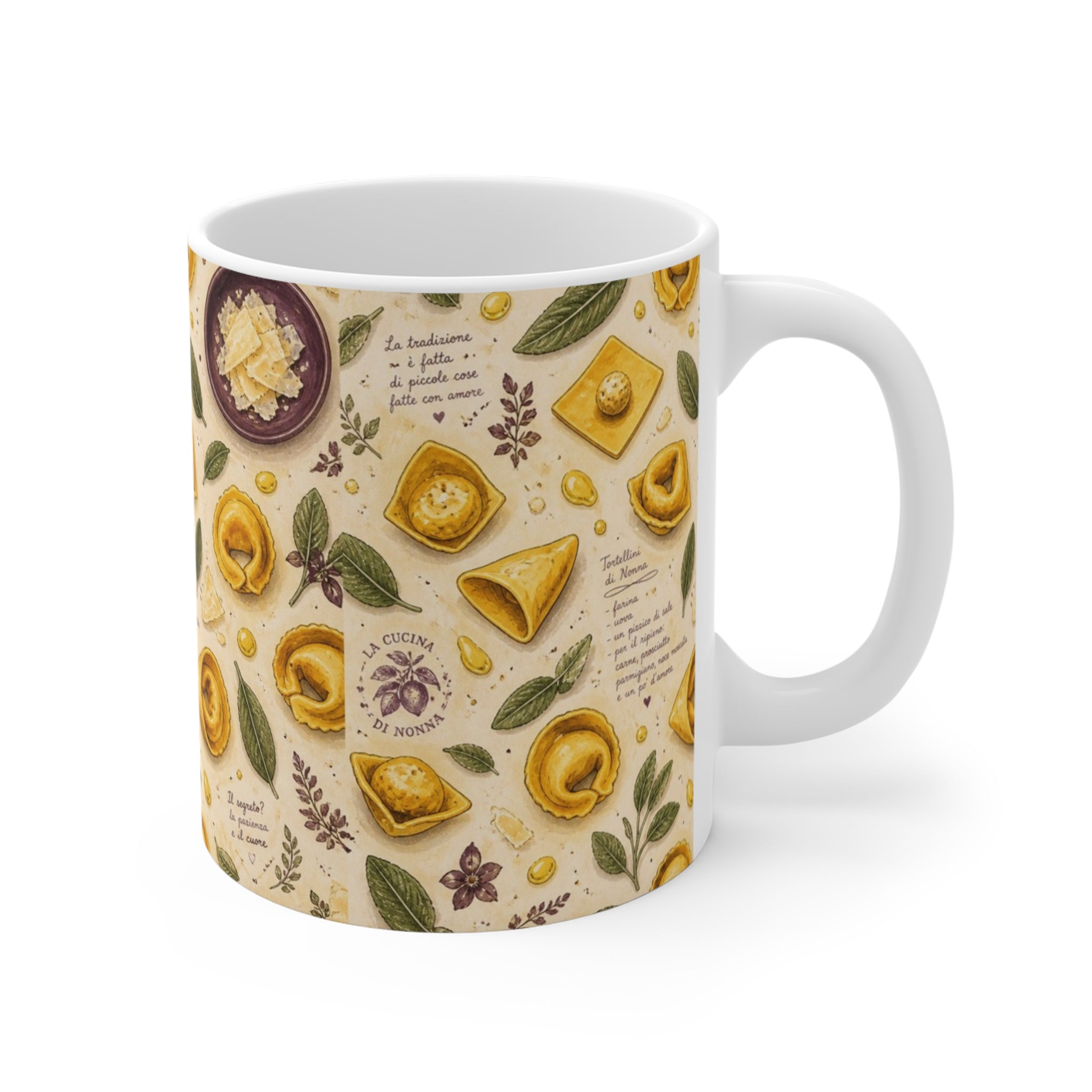 Tortellini with Sage 11oz Ceramic Mug Mediterranean Kitchen Watercolor Design Italian Cottagecore Gift
