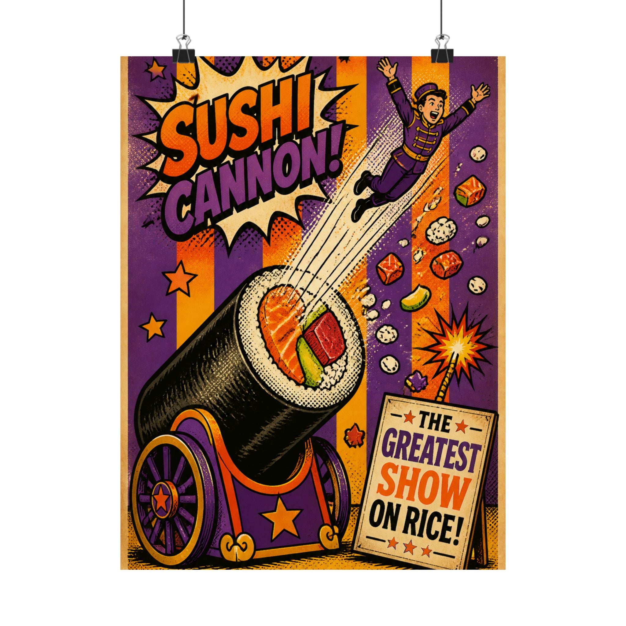 Sushi Roll Cannon Wall Art Poster 24×36 Pop Art Restaurant Decor Maximalist Print
