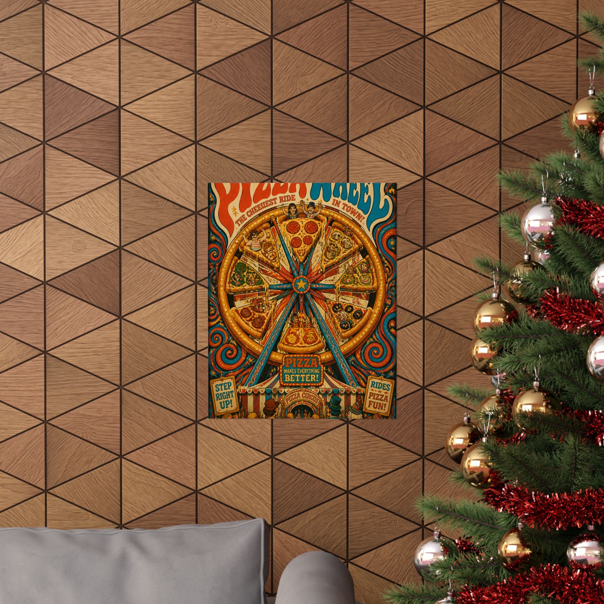 Pizza Ferris Wheel Wall Art Poster 18×24 Psychedelic Cafe Decor Maximalist Print