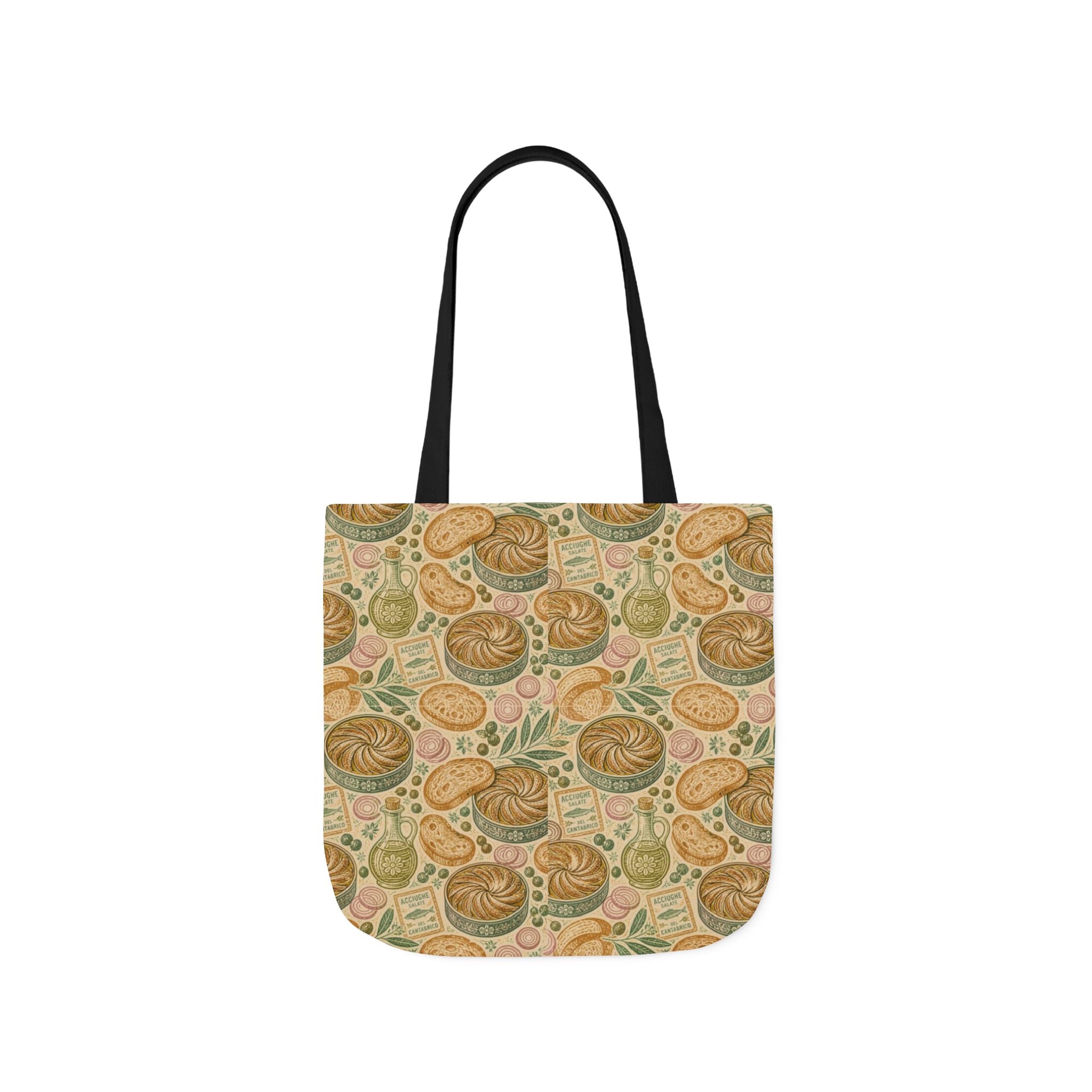 Anchovies & Capers Canvas Tote Bag Mediterranean Kitchen Linocut Design Italian Cottagecore Gift
