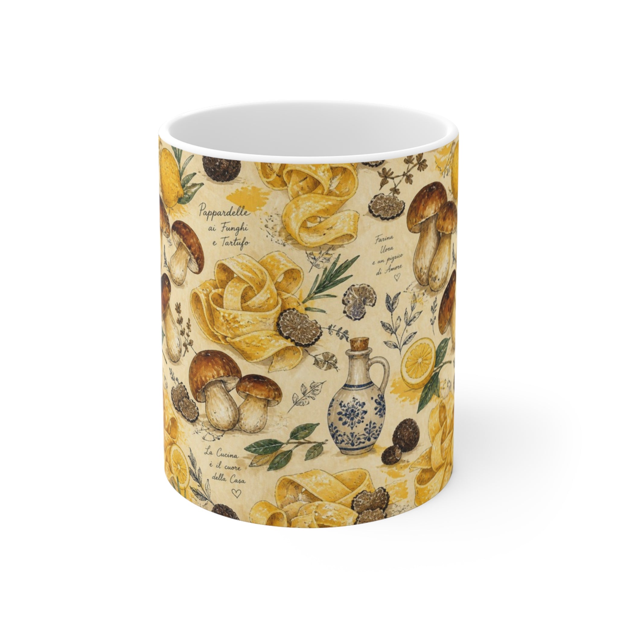Pappardelle Ribbons 11oz Ceramic Mug Mediterranean Kitchen Watercolor Design Italian Cottagecore Gift