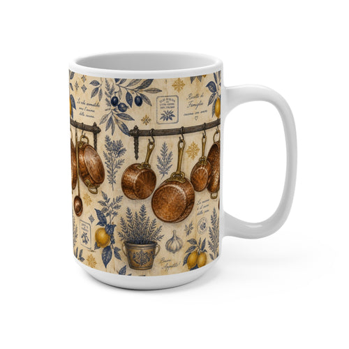 Copper Cookware 15oz Ceramic Mug Mediterranean Kitchen Botanical Design Italian Cottagecore Gift