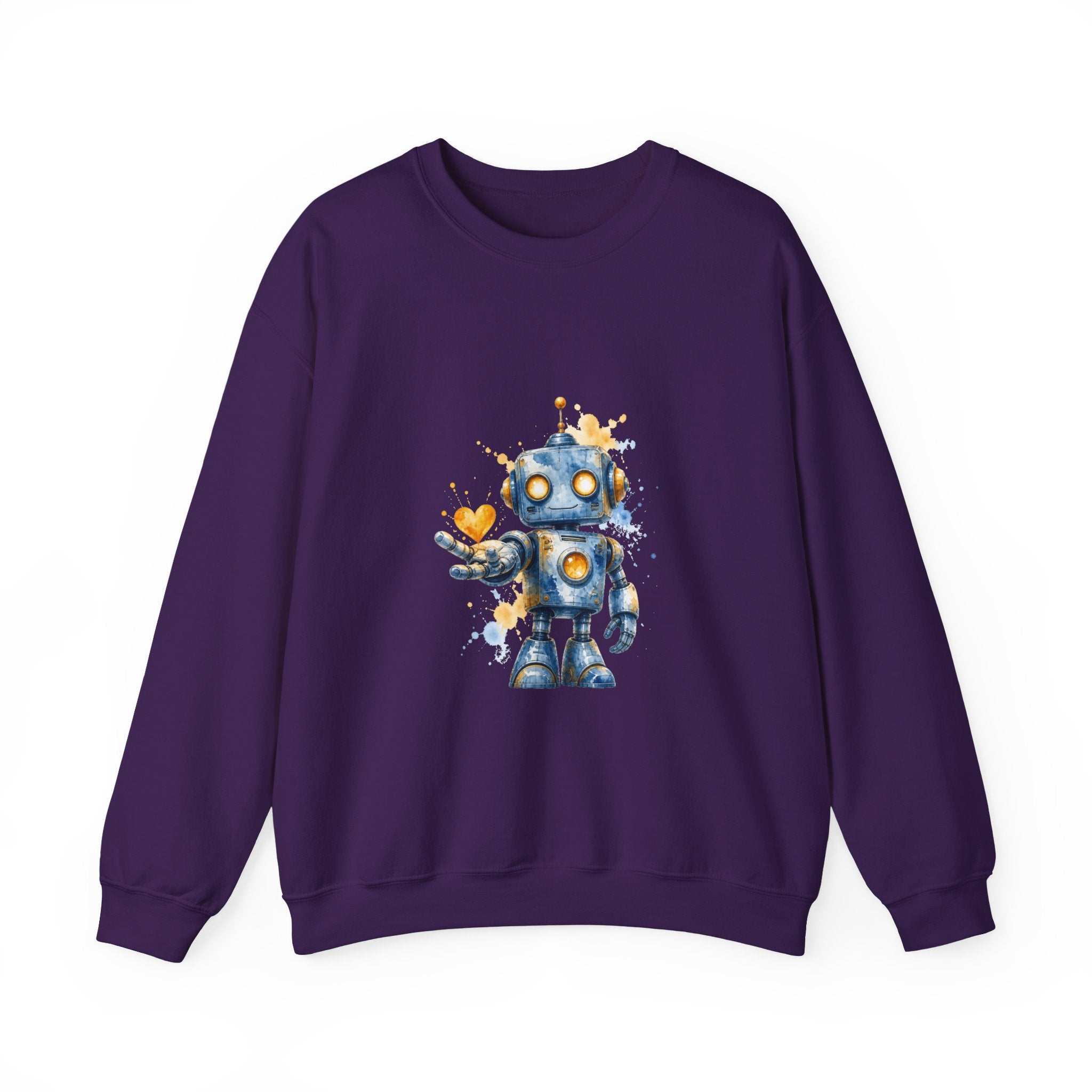Matching Couple Sweatshirt - Robot & Heart Matching Couple Crewneck Sweatshirt Watercolor Art His Hers Engagement Gift - Design A
