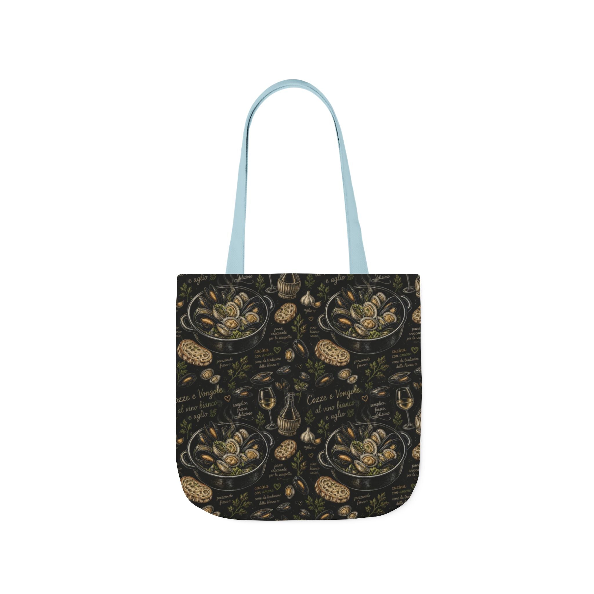 Mussels & Clams Canvas Tote Bag Mediterranean Kitchen Chalk Art Design Italian Cottagecore Gift