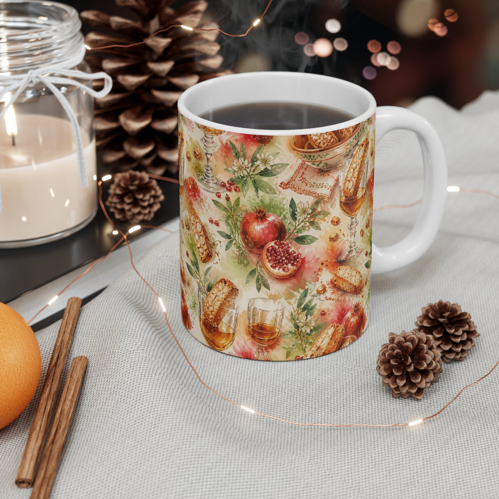 Biscotti & Vin Santo 11oz Ceramic Mug Mediterranean Kitchen Watercolor Splash Design Italian Cottagecore Gift