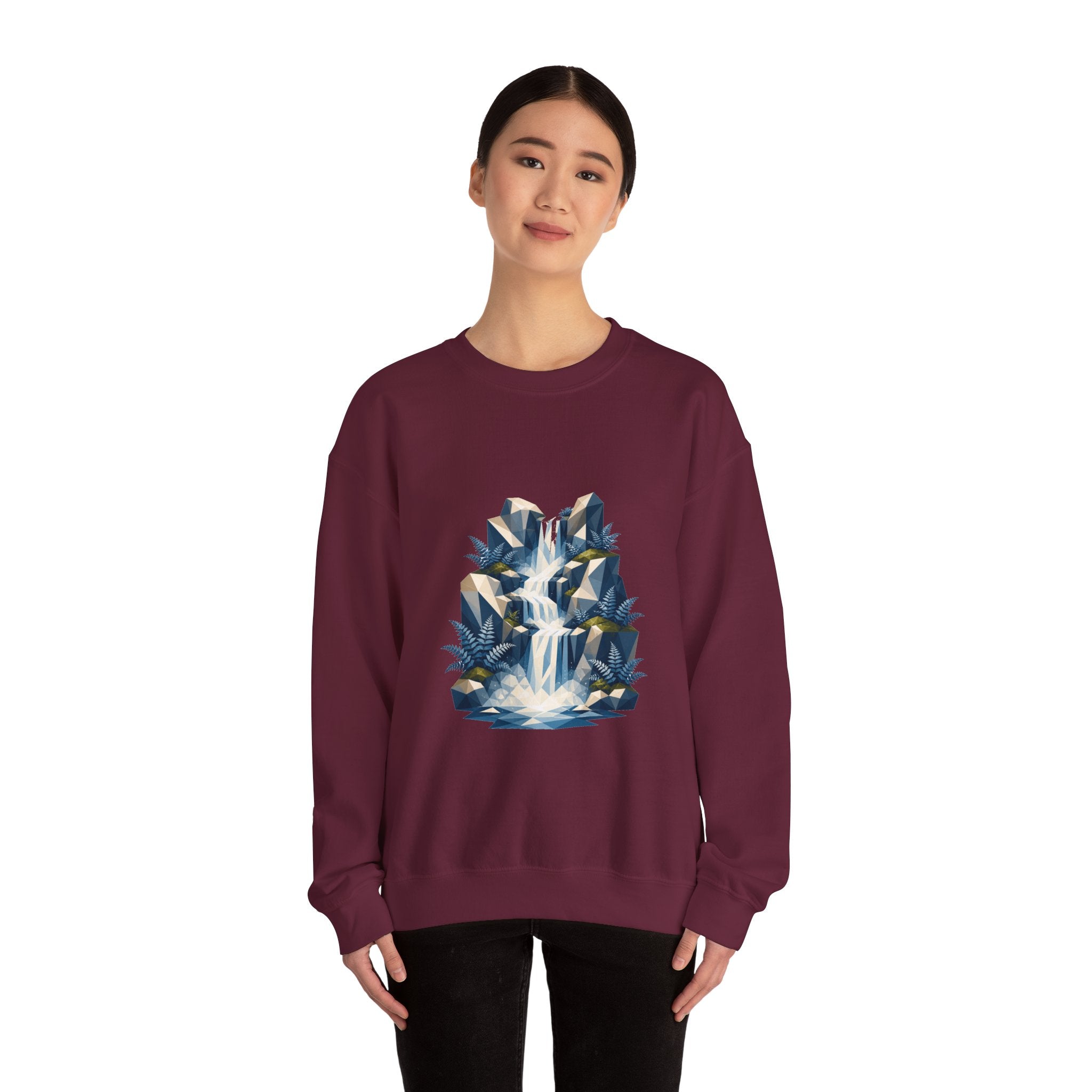 Matching Couple Sweatshirt - Wildfire & Waterfall Matching Couple Crewneck Sweatshirt Geometric Art His Hers Couple Gift - Design B