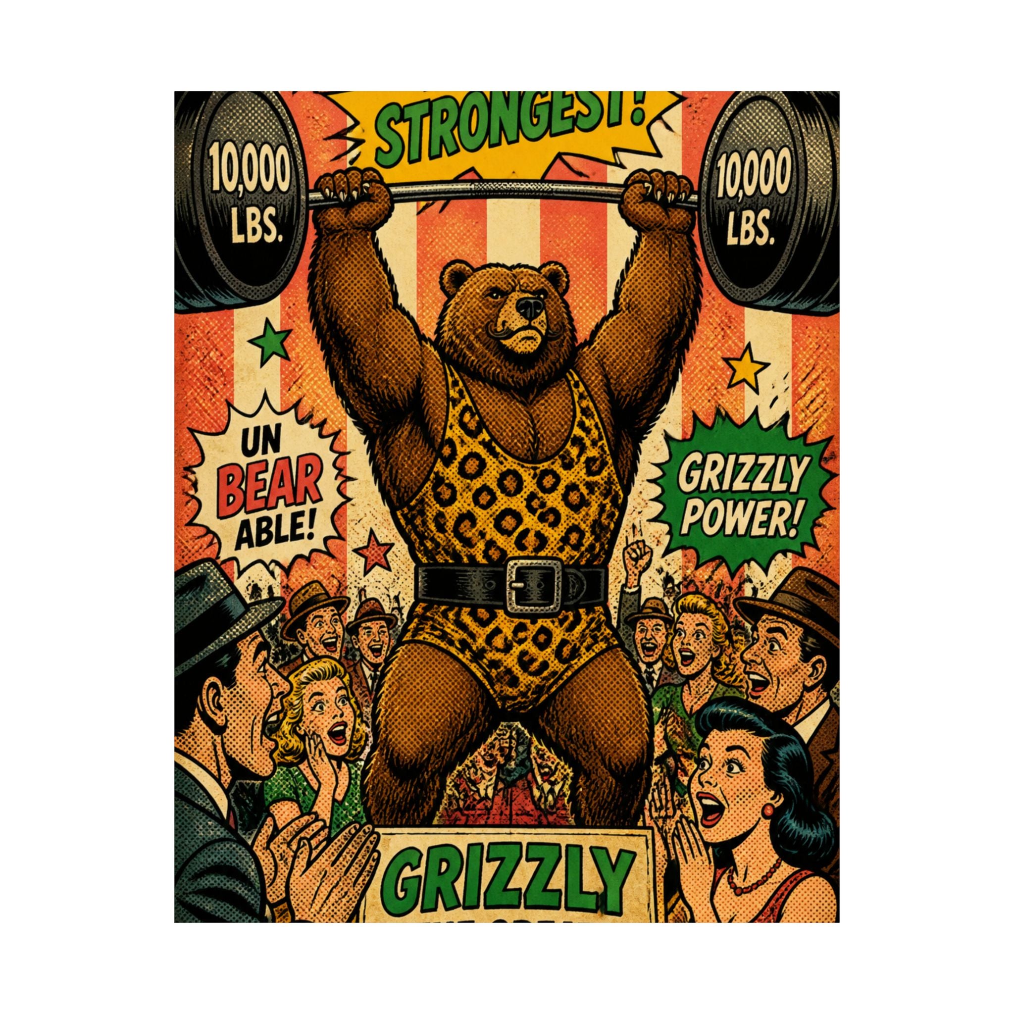 Strongman Bear Wall Art Poster 24×36 Pop Art Restaurant Decor Maximalist Print