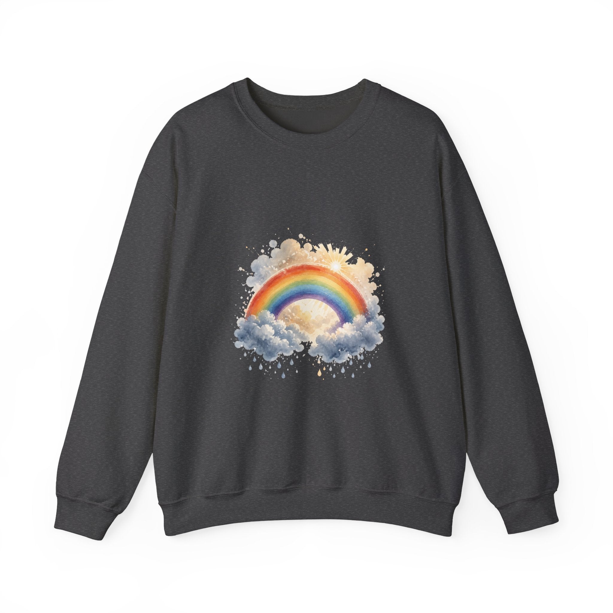 Matching Couple Sweatshirt - Storm & Rainbow Matching Couple Crewneck Sweatshirt Watercolor Art His Hers Engagement Gift - Design B