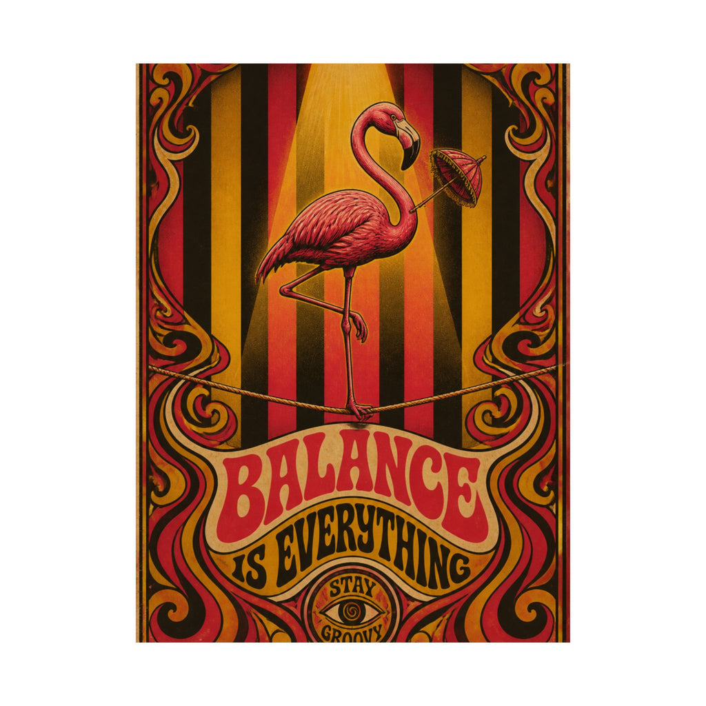 Flamingo Tightrope Wall Art Poster 24×36 Psychedelic Dining Room Decor Maximalist Print