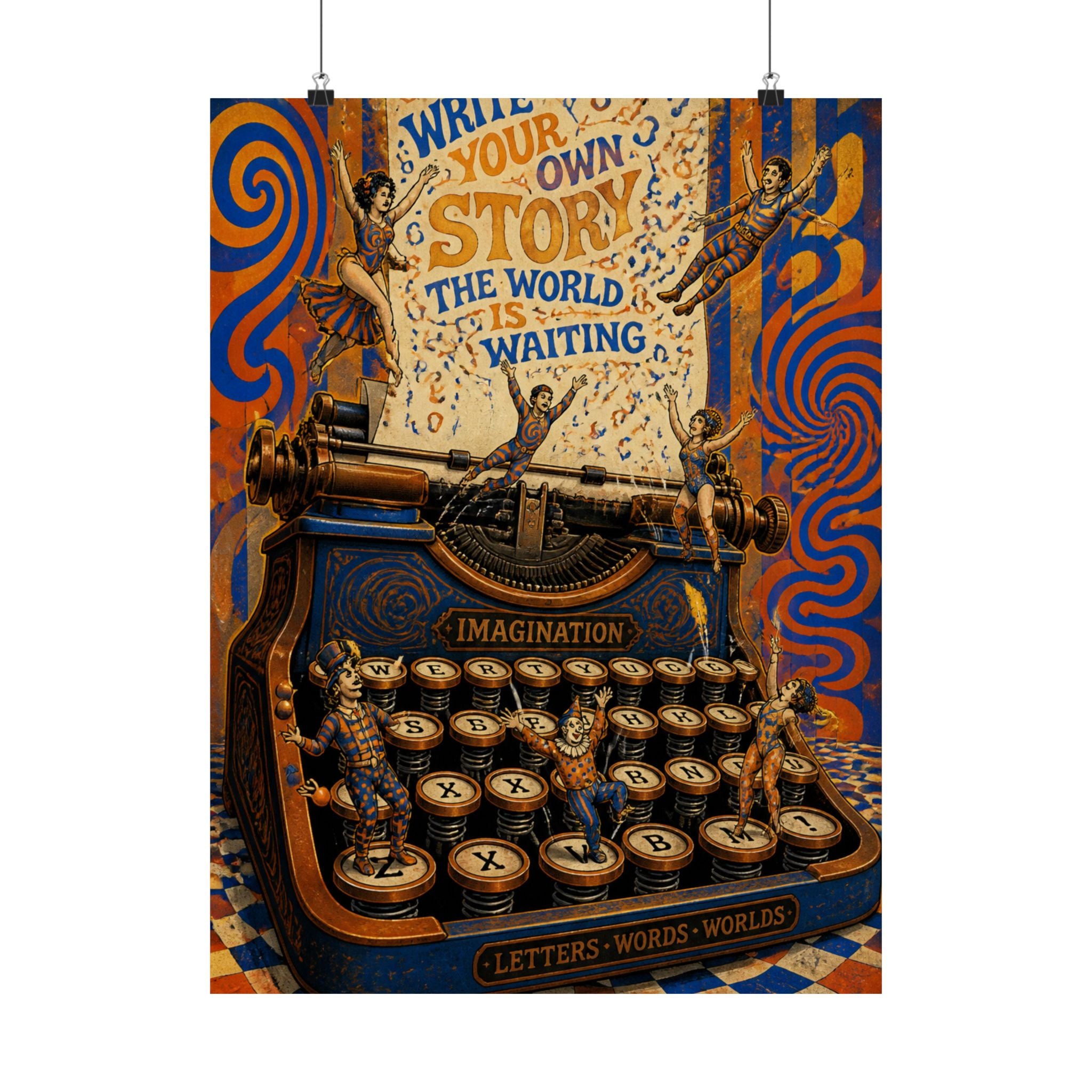 Typewriter Flying Letters Wall Art Poster 24×36 Psychedelic Dining Room Decor Maximalist Print