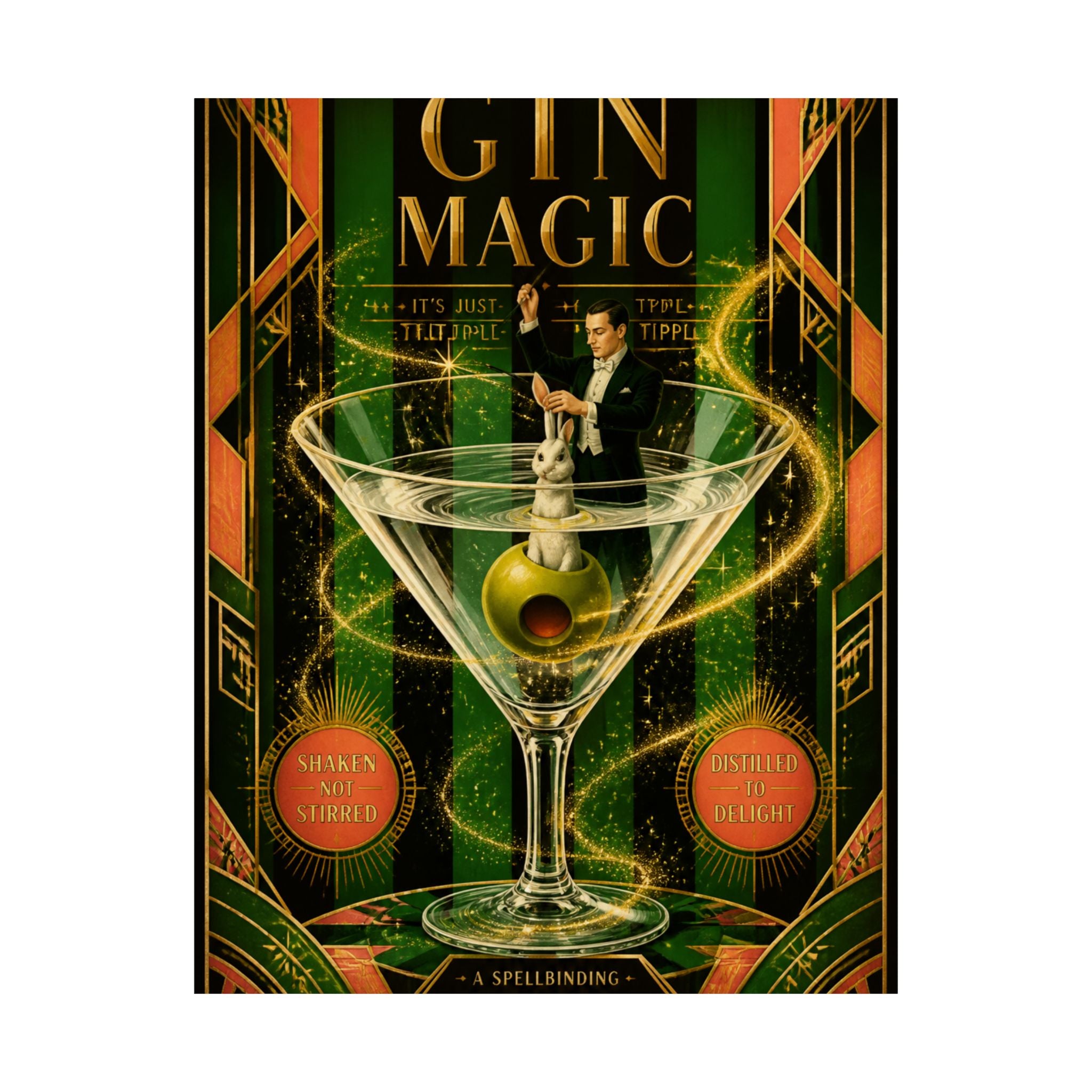 Martini Magician Wall Art Poster 24×36 Art Deco Bar Area Decor Maximalist Print