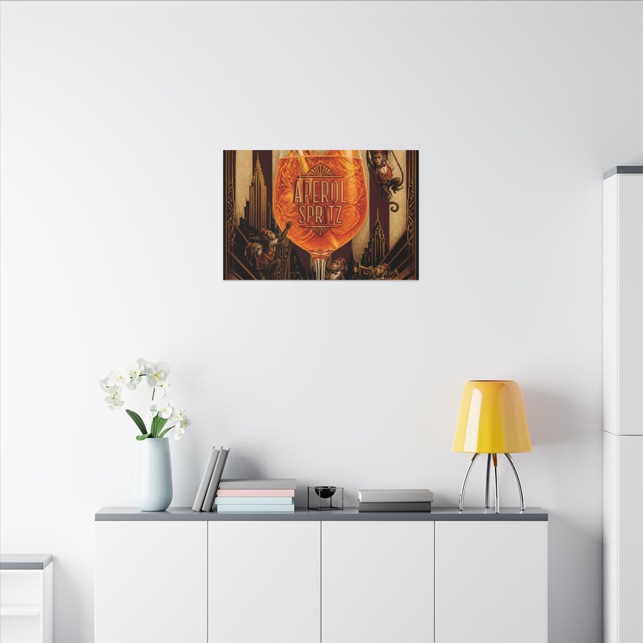 Aperol Spritz Monkeys Wall Art Canvas 24×36 Art Deco Bar Area Decor Maximalist Print