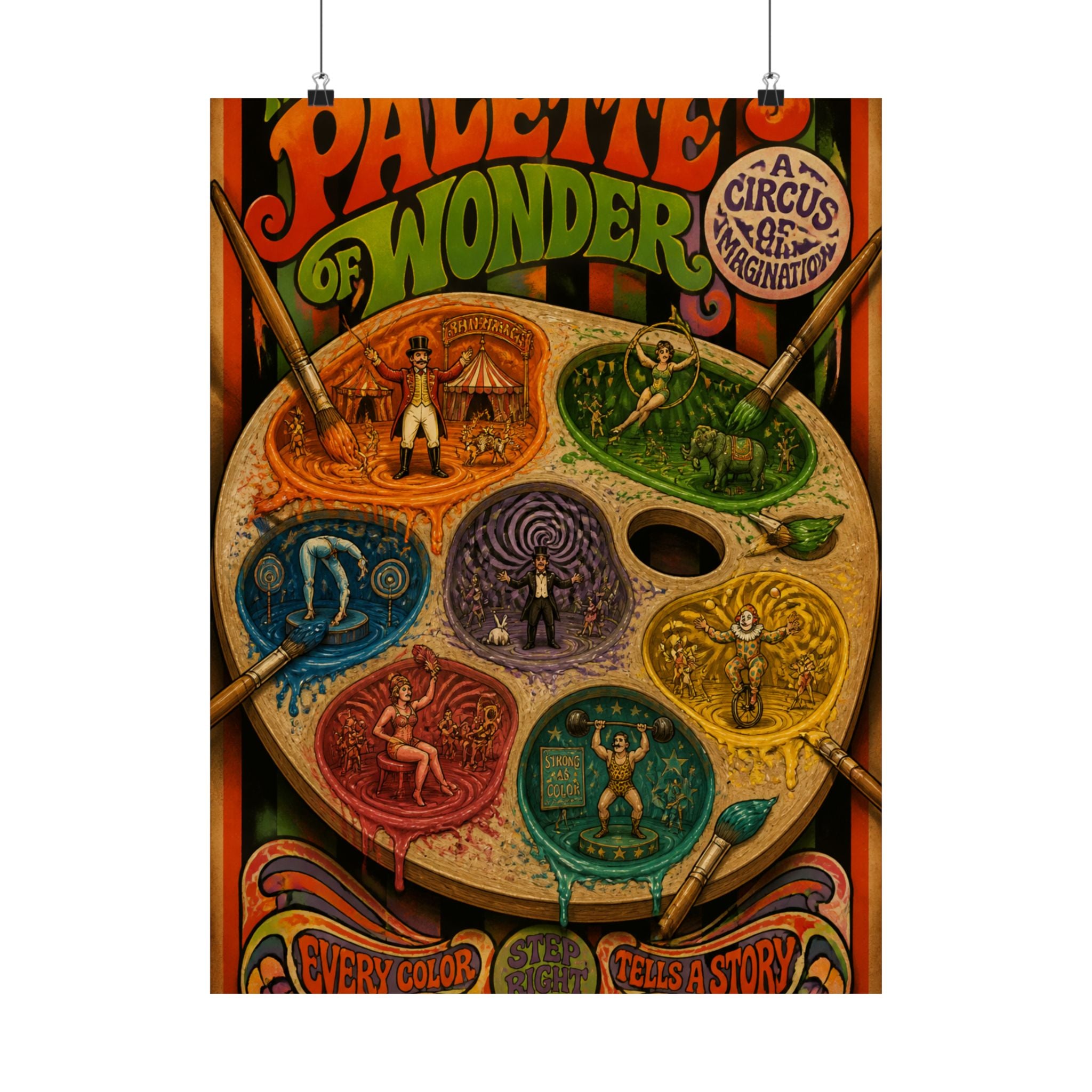 Paint Palette Stage Wall Art Poster 18×24 Psychedelic Cafe Decor Maximalist Print