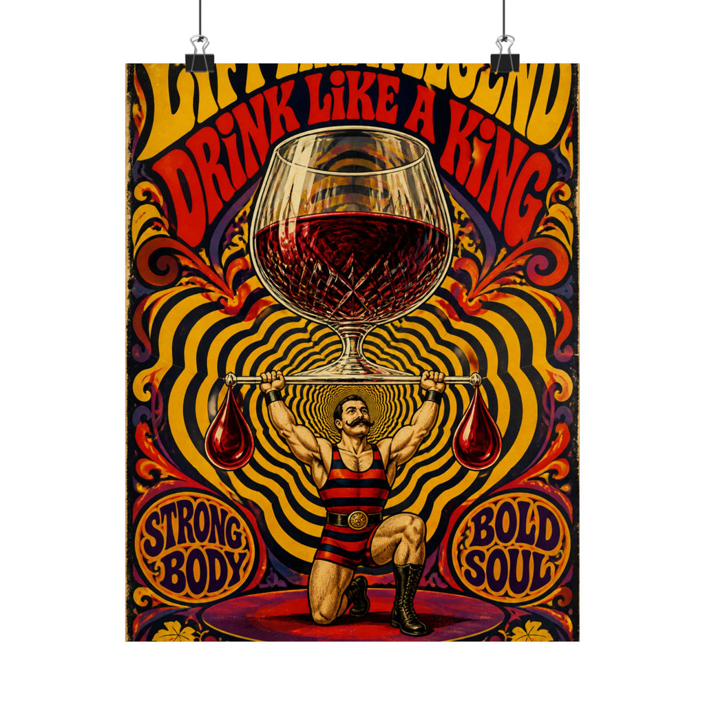 Wine Glass Strongman Wall Art Poster 18×24 Psychedelic Cafe Decor Maximalist Print