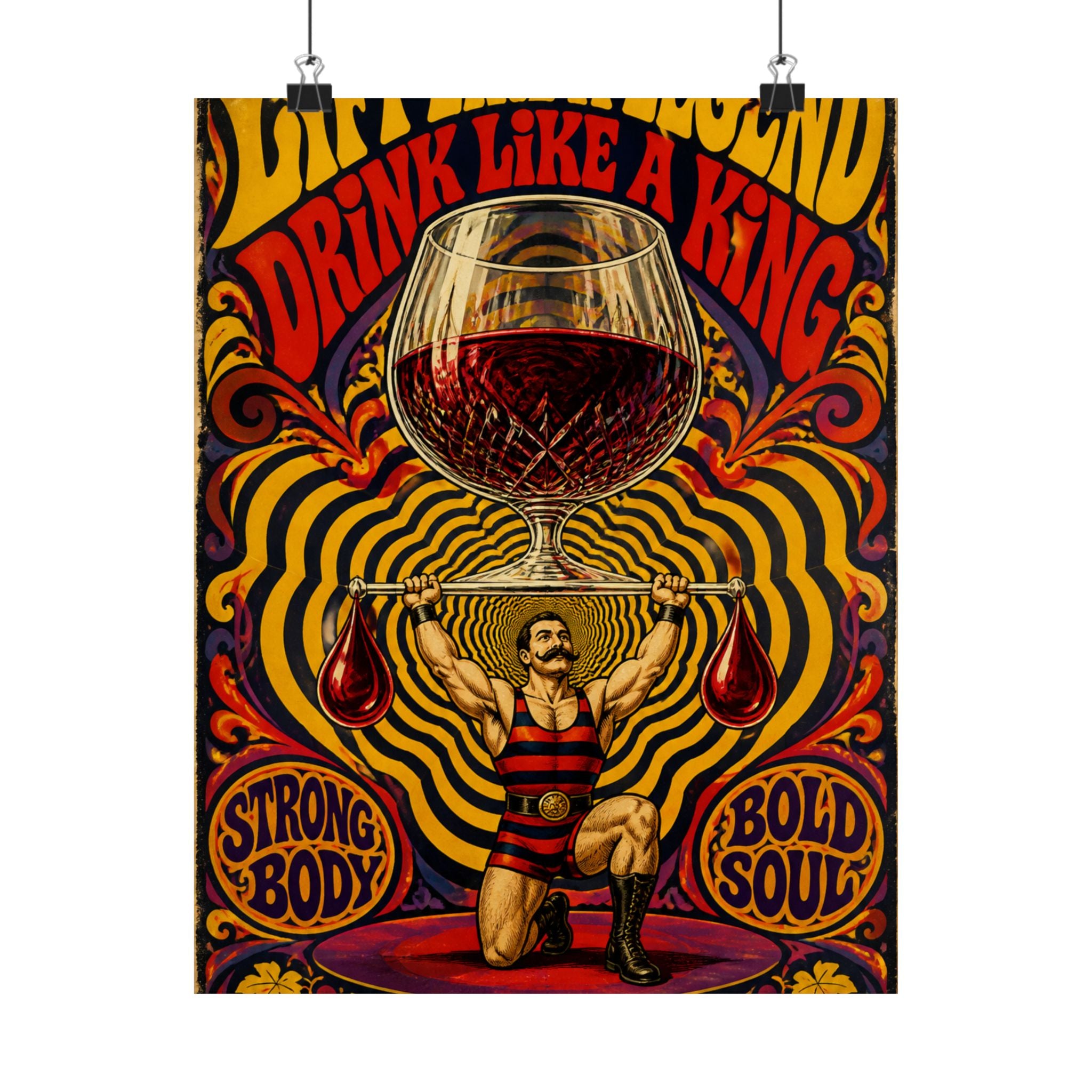 Wine Glass Strongman Wall Art Poster 18×24 Psychedelic Cafe Decor Maximalist Print