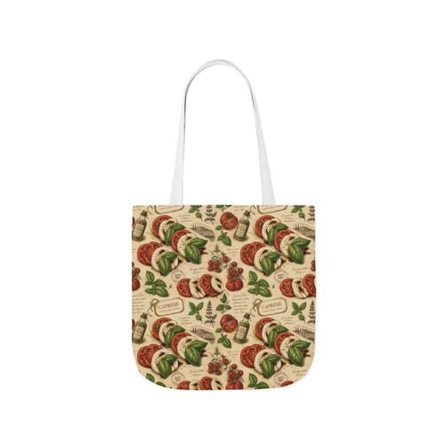 Caprese Arrangement Canvas Tote Bag Mediterranean Kitchen Botanical Design Italian Cottagecore Gift
