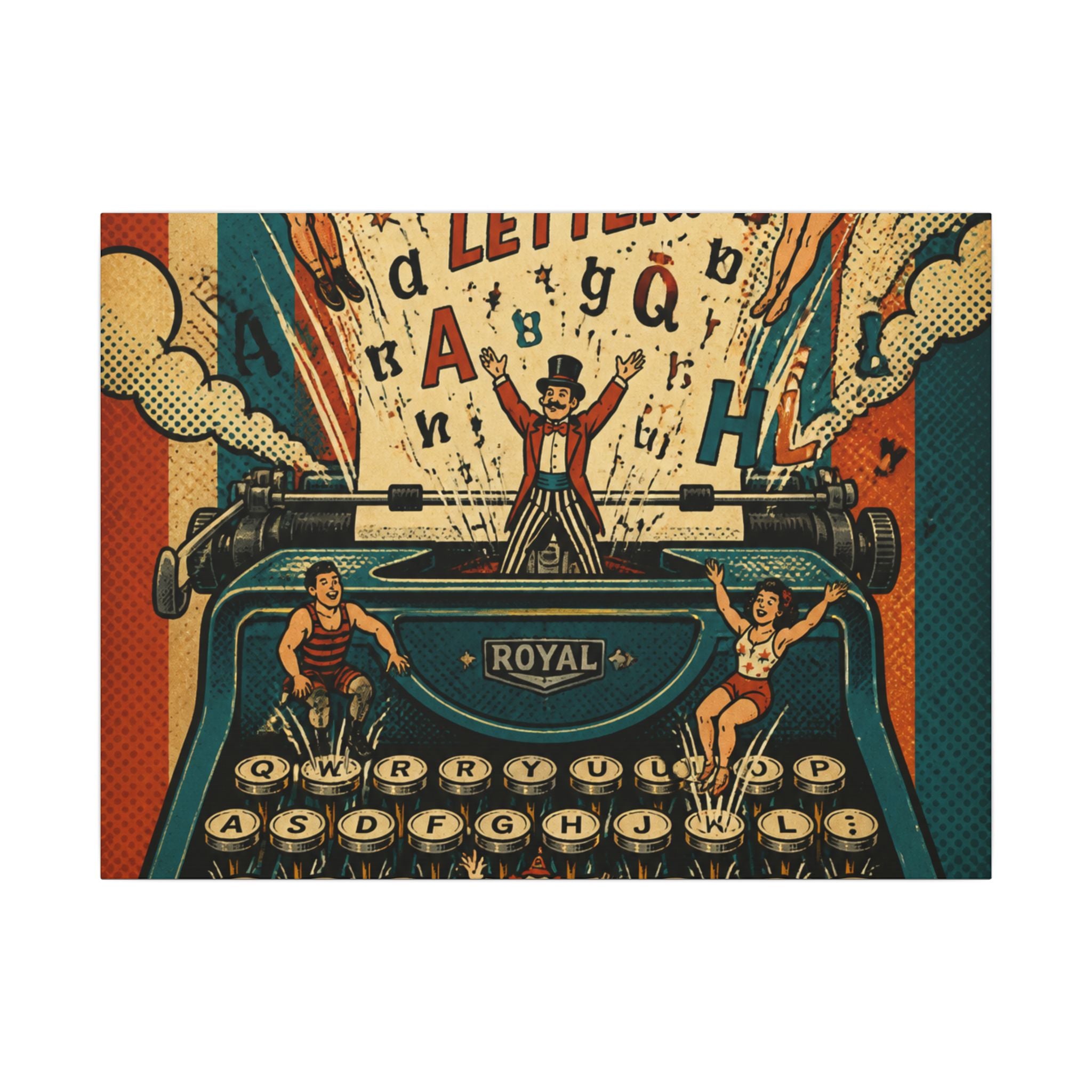 Typewriter Flying Letters Wall Art Canvas 24×36 Pop Art Restaurant Decor Maximalist Print