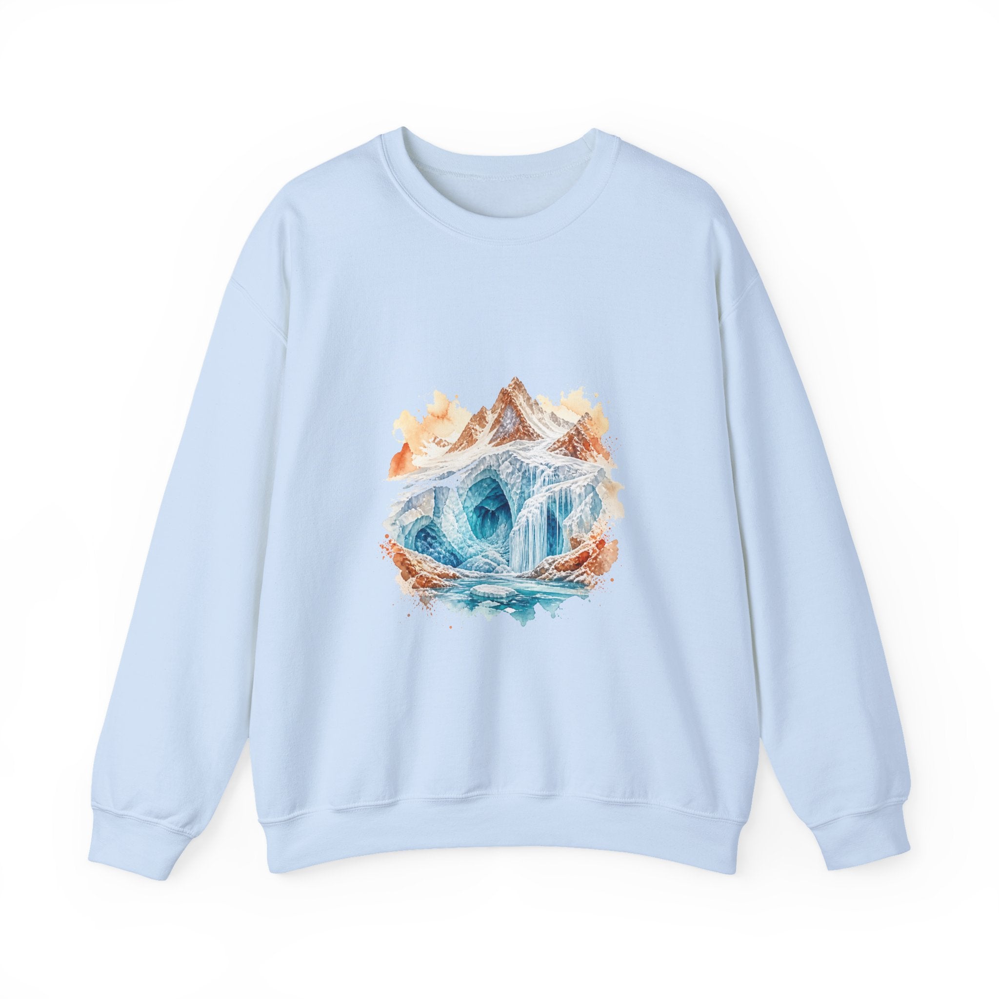 Matching Couple Sweatshirt - Volcano & Glacier Matching Couple Crewneck Sweatshirt Watercolor Art His Hers Engagement Gift - Design B