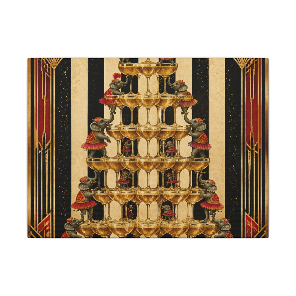 Champagne Tower Elephants Wall Art Canvas 24×36 Art Deco Bar Area Decor Maximalist Print
