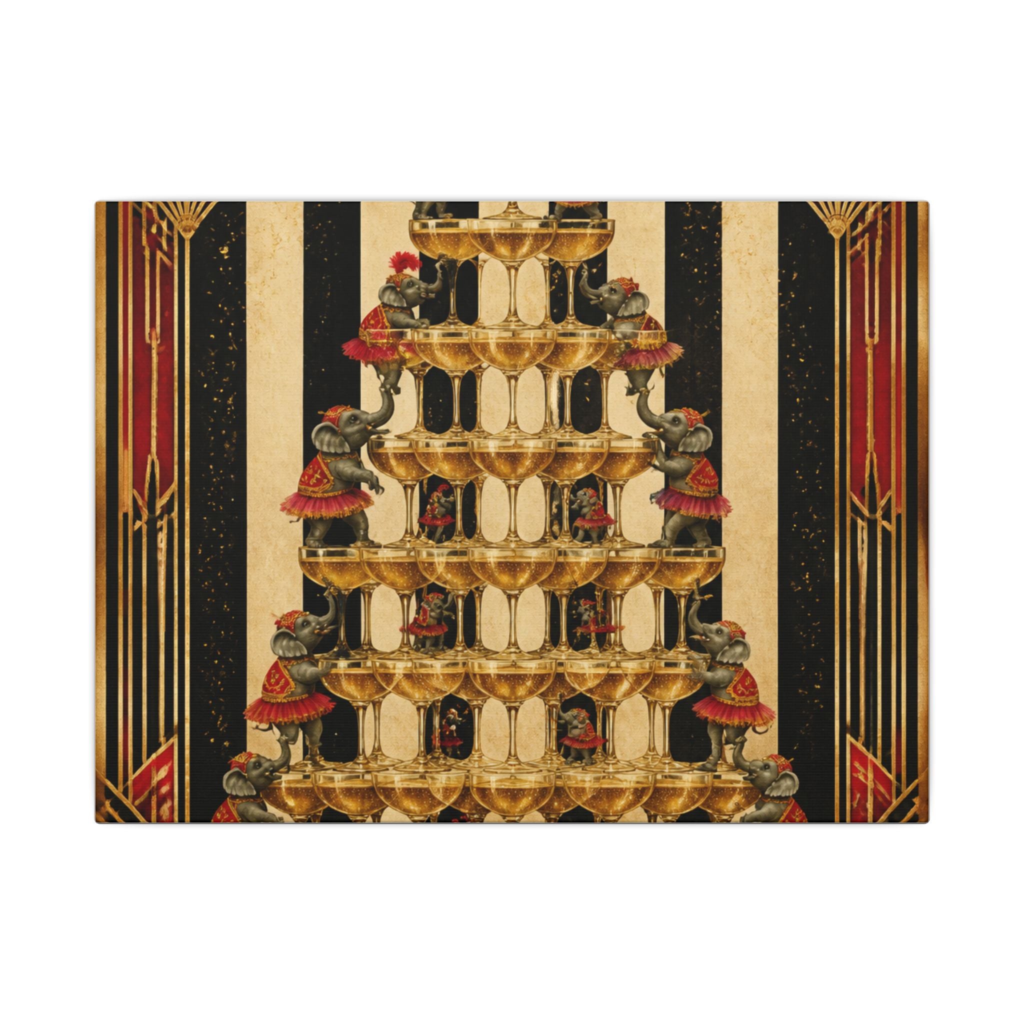 Champagne Tower Elephants Wall Art Canvas 24×36 Art Deco Bar Area Decor Maximalist Print