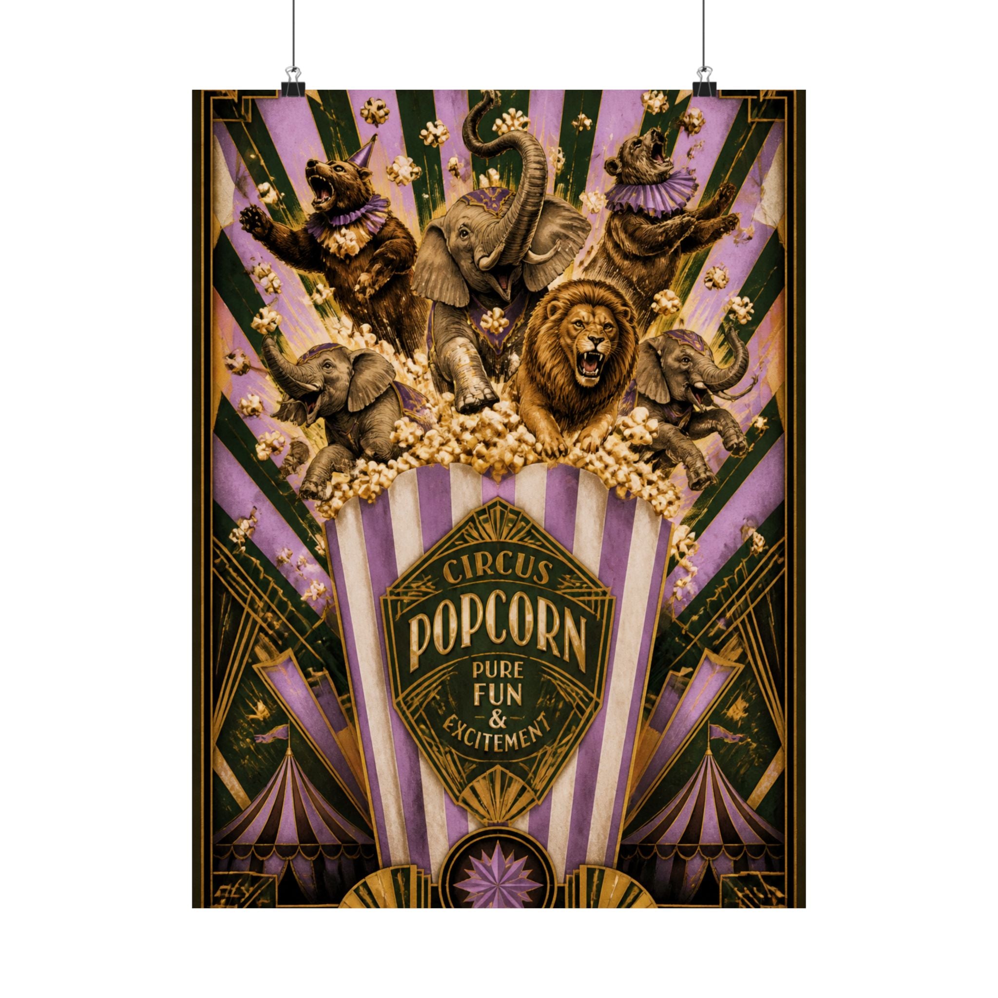 Popcorn Box Animals Wall Art Poster 18×24 Art Deco Entryway Decor Maximalist Print