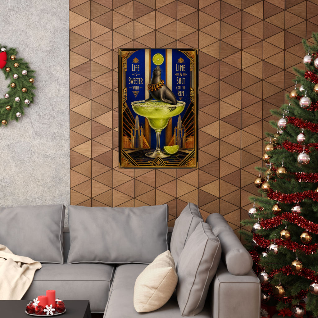 Margarita Balancing Seal Wall Art Poster 24×36 Art Deco Bar Area Decor Maximalist Print
