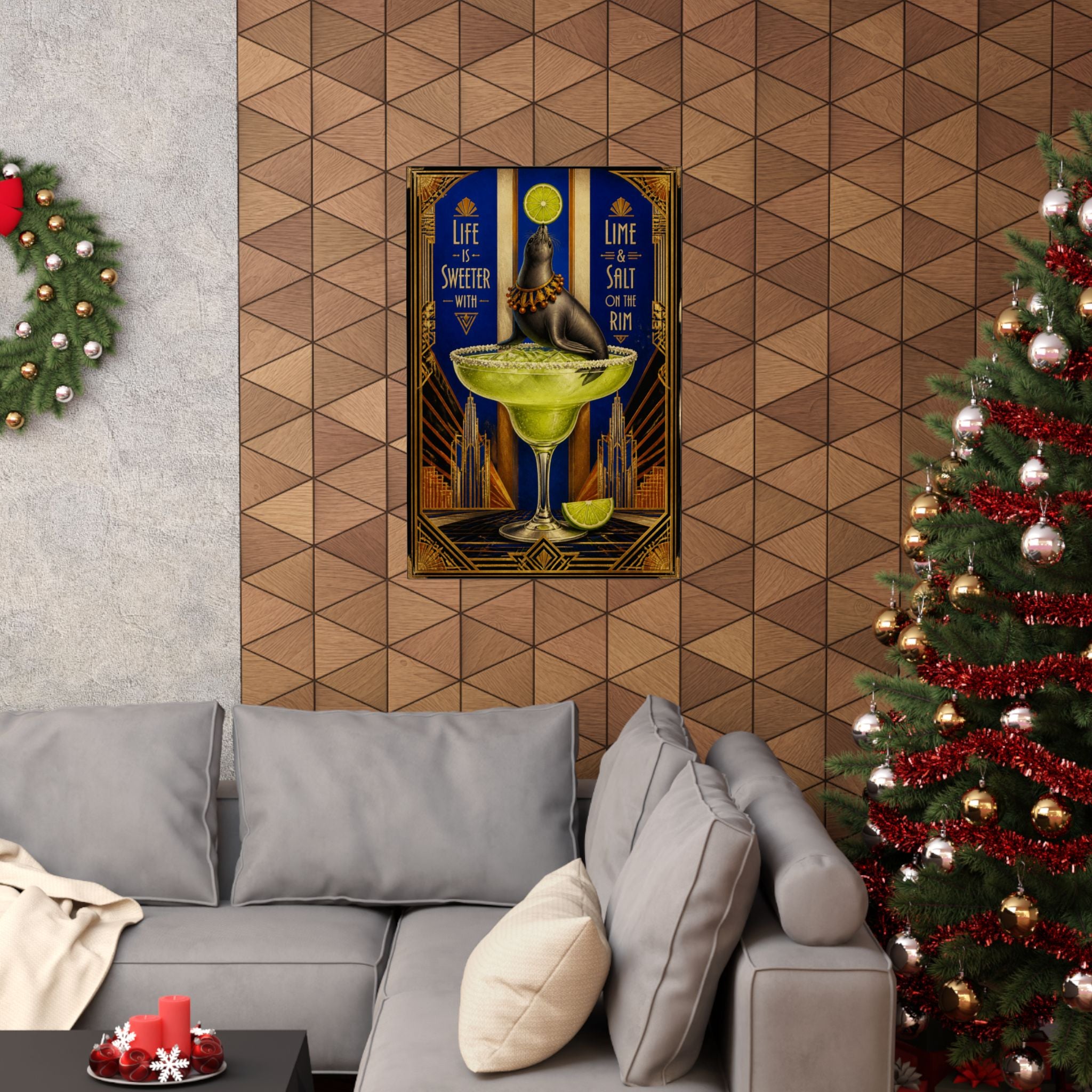 Margarita Balancing Seal Wall Art Poster 24×36 Art Deco Bar Area Decor Maximalist Print