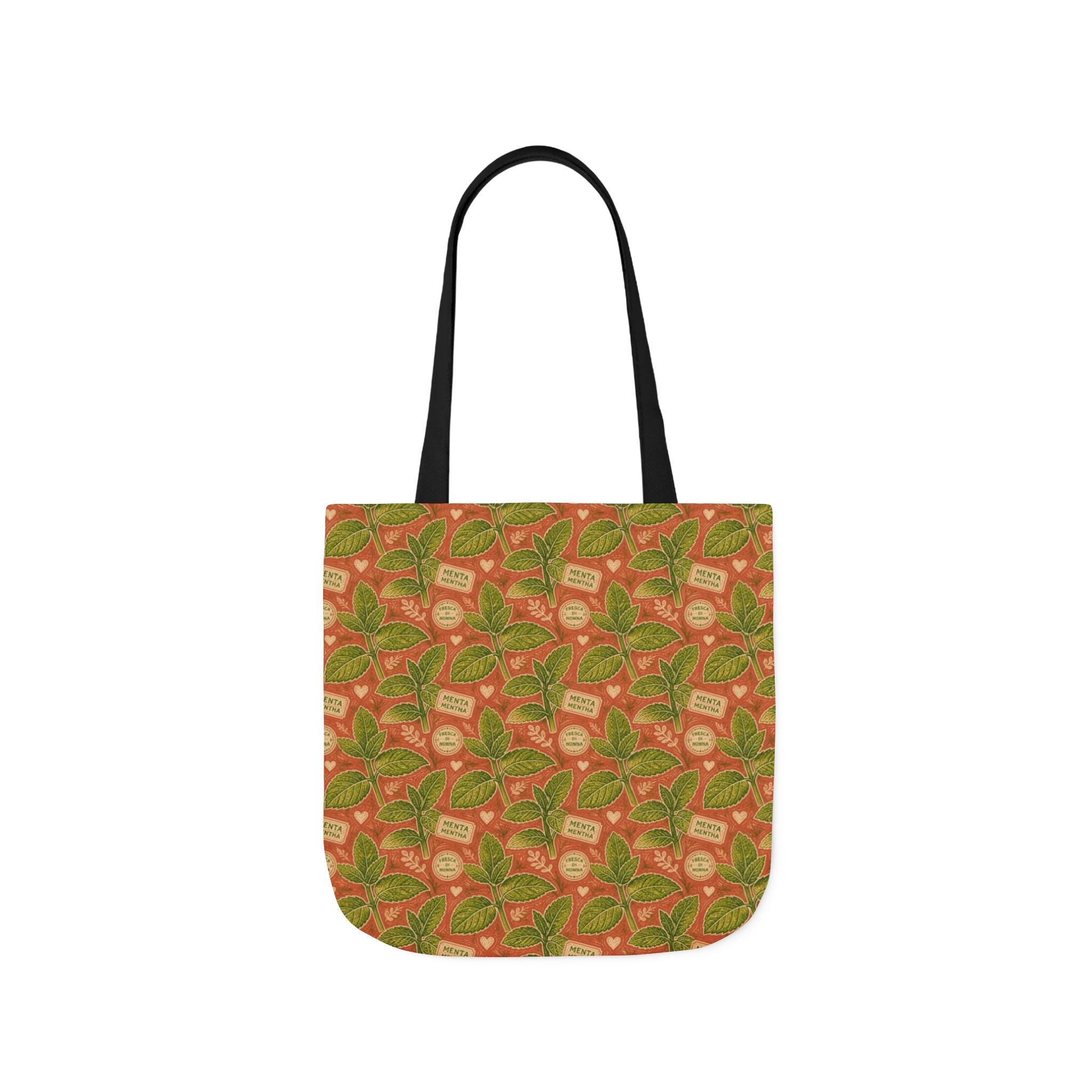 Fresh Mint Leaves Canvas Tote Bag Mediterranean Kitchen Linocut Design Italian Cottagecore Gift