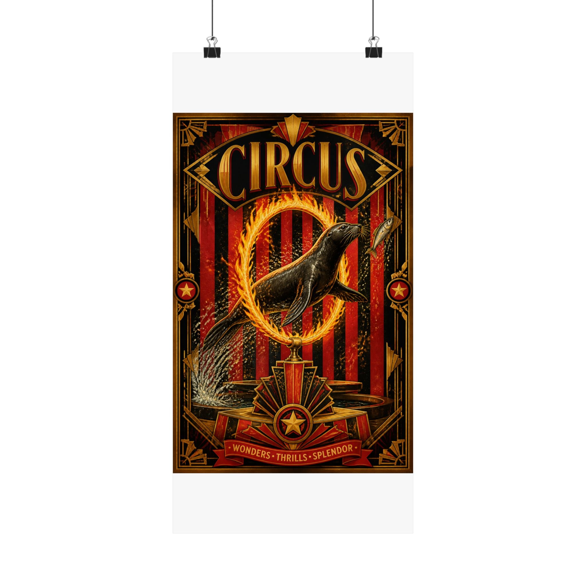 Seal Fire Hoop Wall Art Poster 18×24 Art Deco Entryway Decor Maximalist Print
