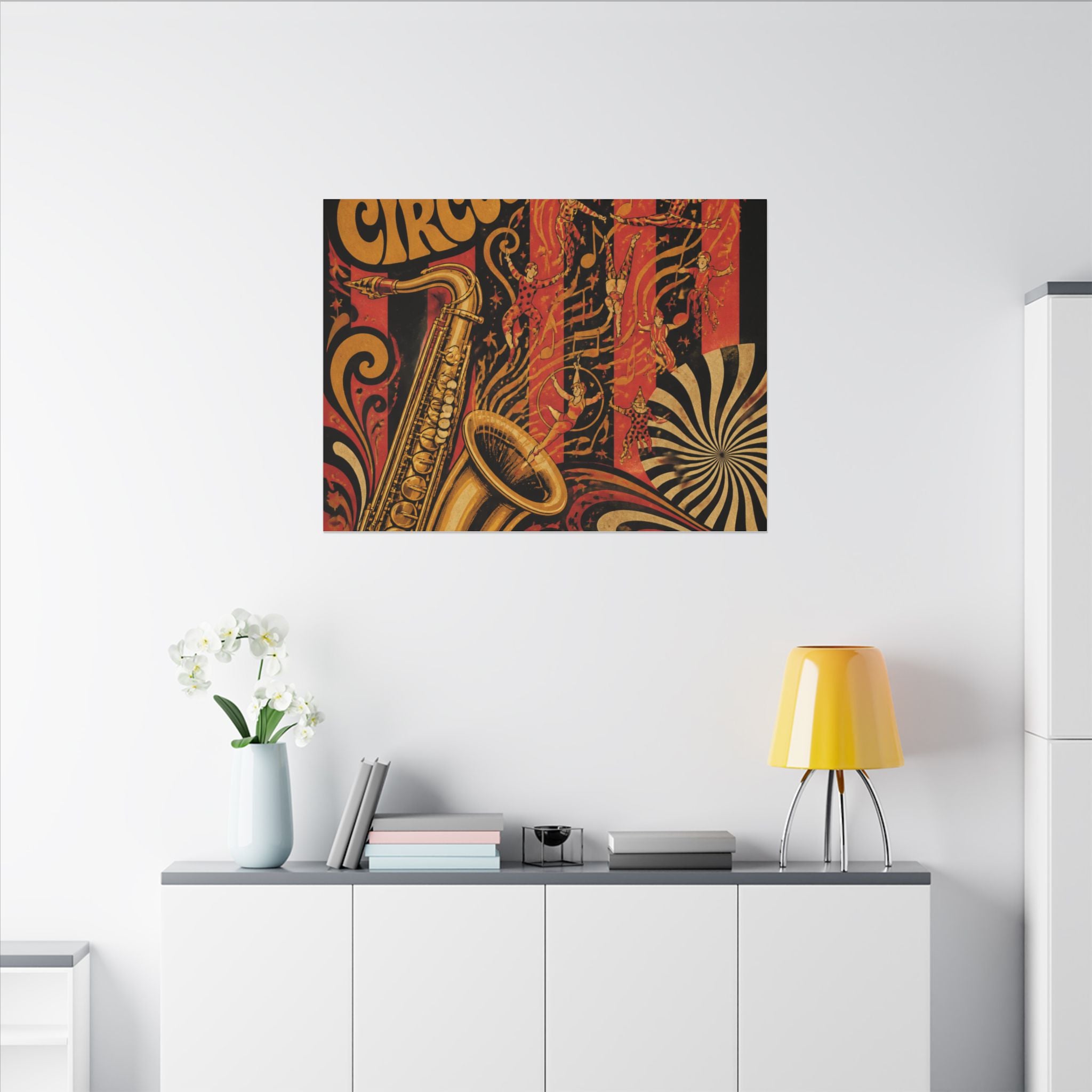 Saxophone Music Circus Wall Art Canvas 16×20 Psychedelic Cafe Decor Maximalist Print