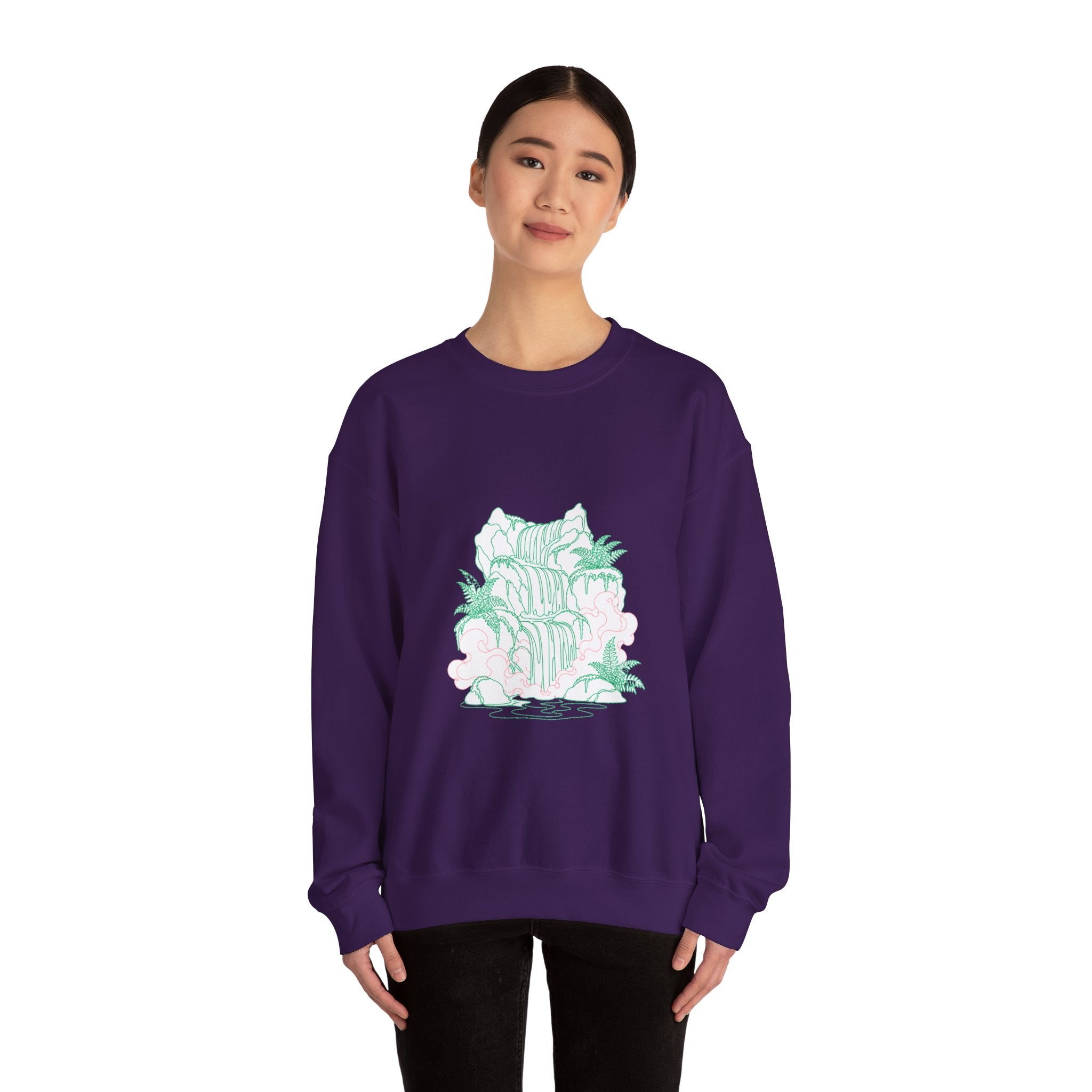 Matching Couple Sweatshirt - Wildfire & Waterfall Matching Couple Premium Fleece Sweatshirt Minimalist Art His Hers Christmas Gift - Design B