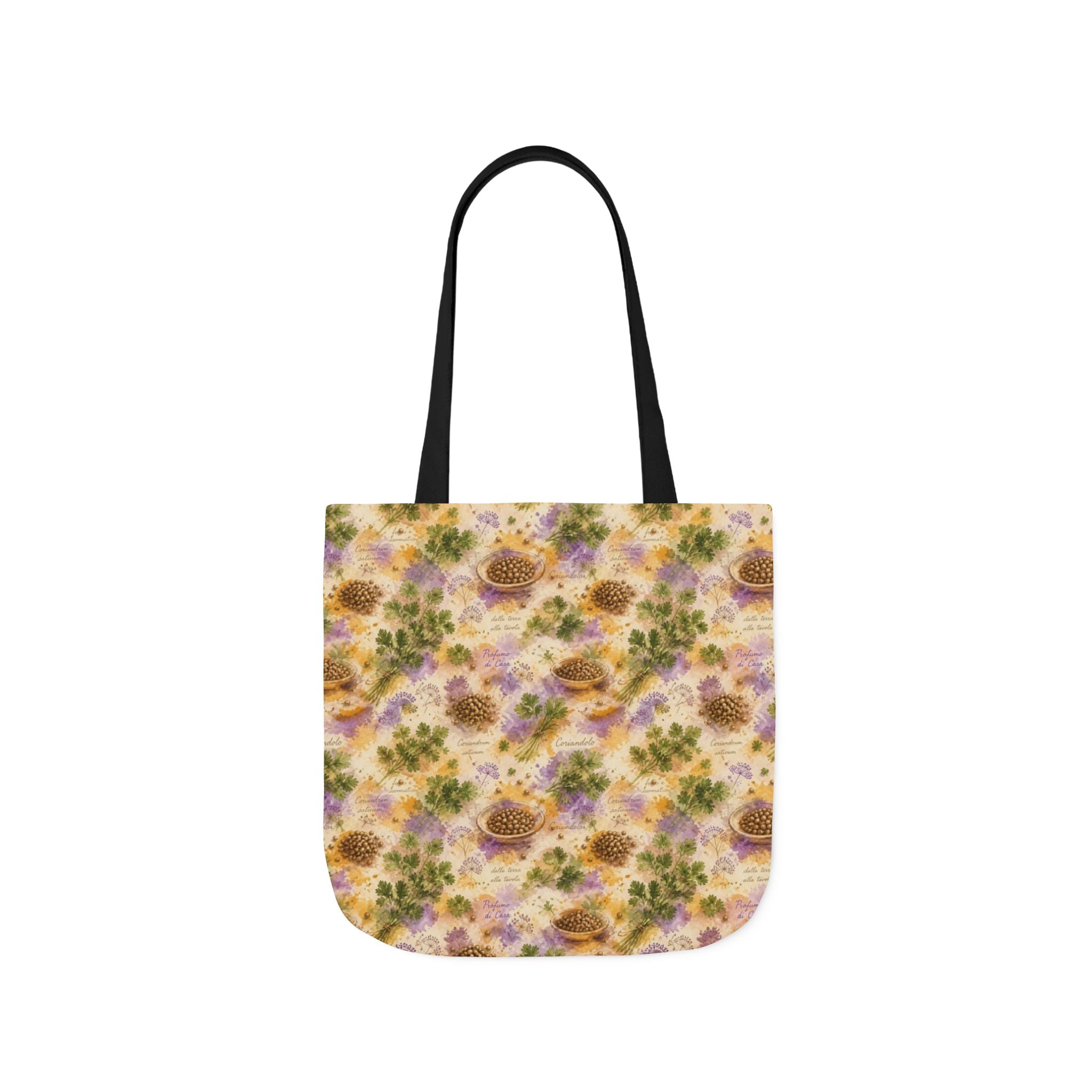 Coriander & Seeds Canvas Tote Bag Mediterranean Kitchen Watercolor Splash Design Italian Cottagecore Gift