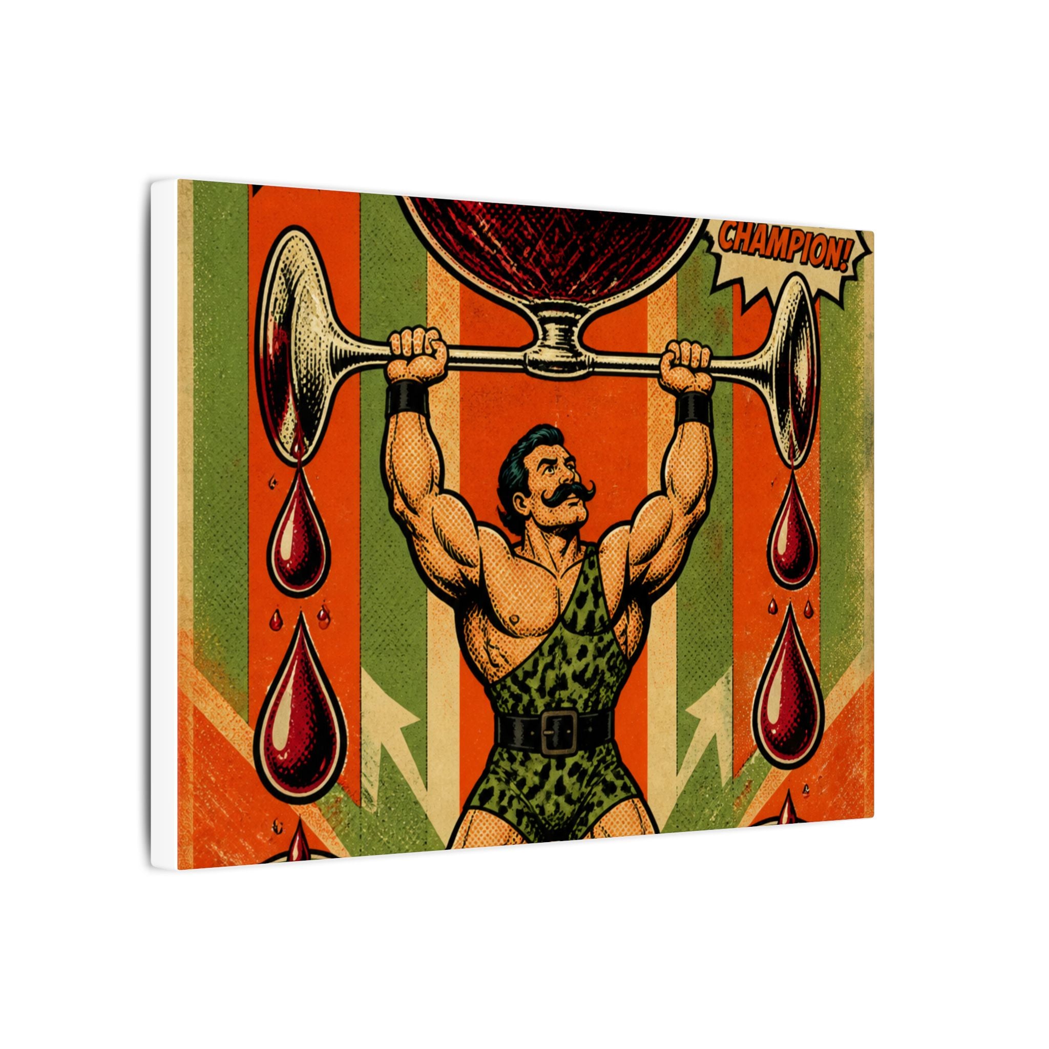 Wine Glass Strongman Wall Art Canvas 24×36 Pop Art Restaurant Decor Maximalist Print