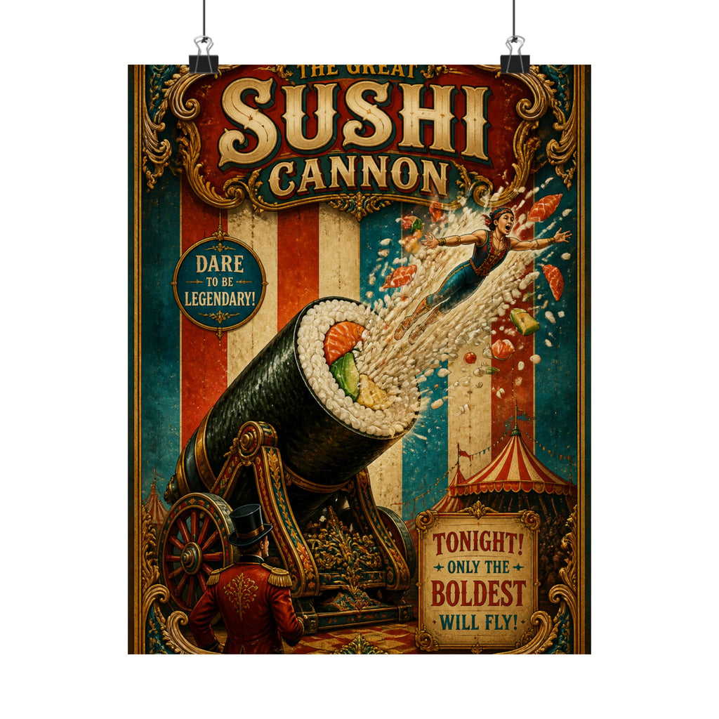 Sushi Roll Cannon Wall Art Poster 24×36 Baroque Studio Decor Maximalist Print