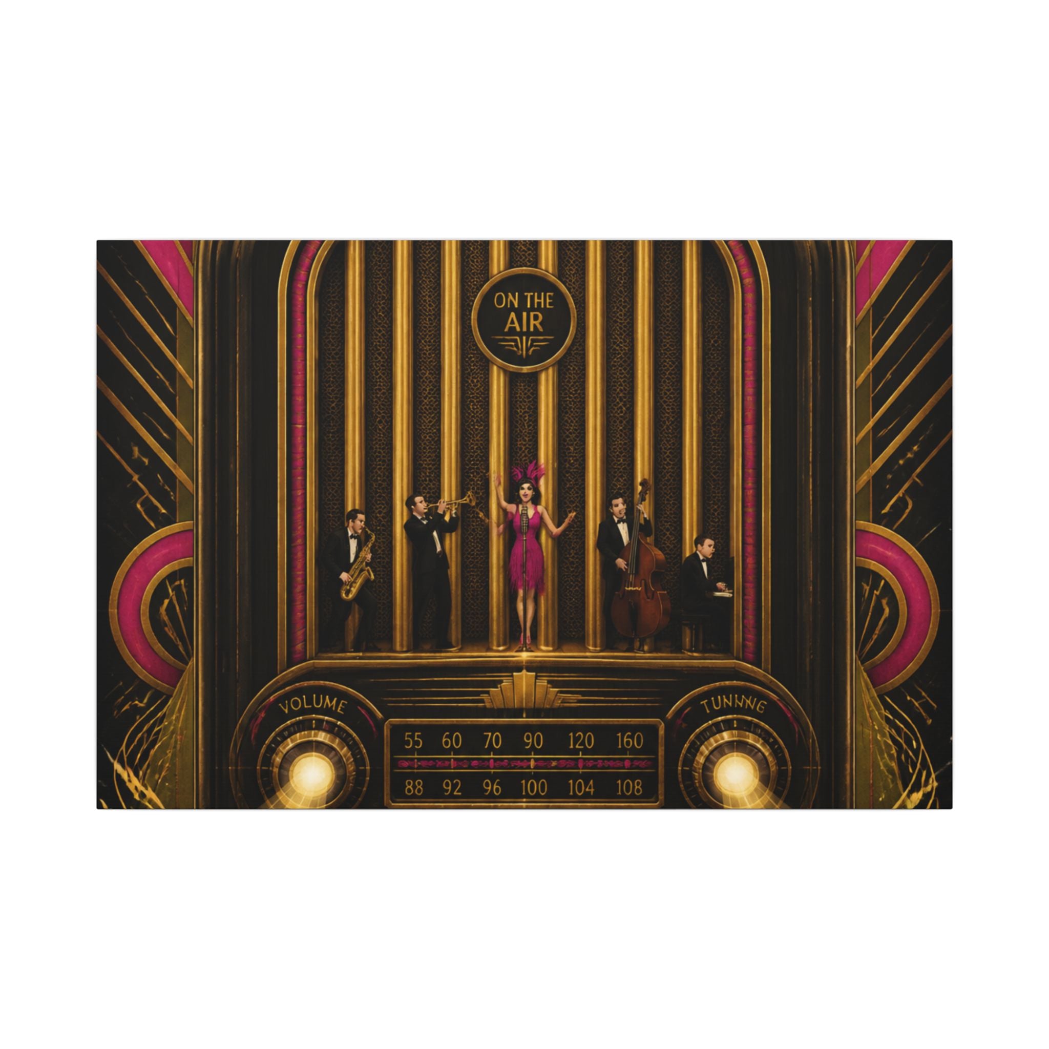 Vintage Radio Stage Wall Art Canvas 24×36 Art Deco Bar Area Decor Maximalist Print