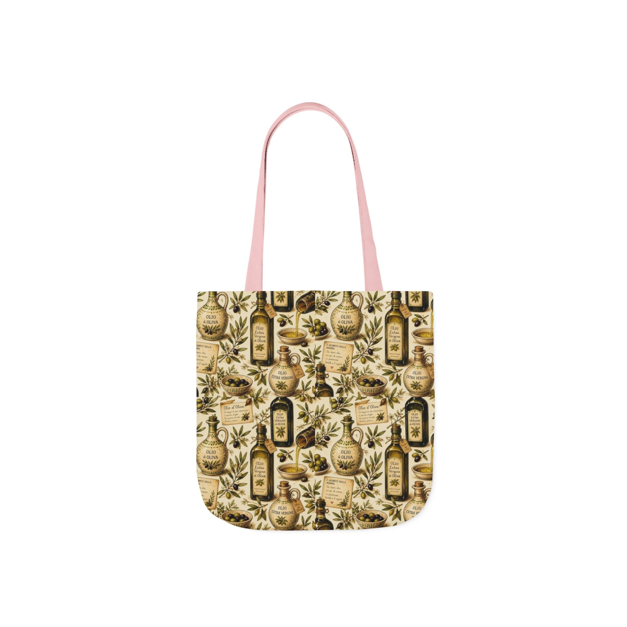 Olive Oil Bottles Canvas Tote Bag Mediterranean Kitchen Watercolor Design Italian Cottagecore Gift