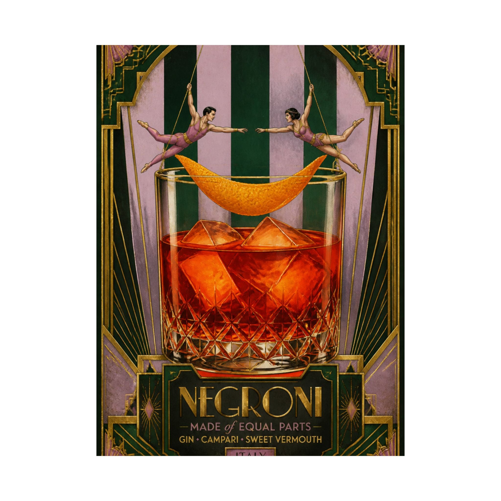 Negroni Trapeze Act Wall Art Poster 24×36 Art Deco Bar Area Decor Maximalist Print