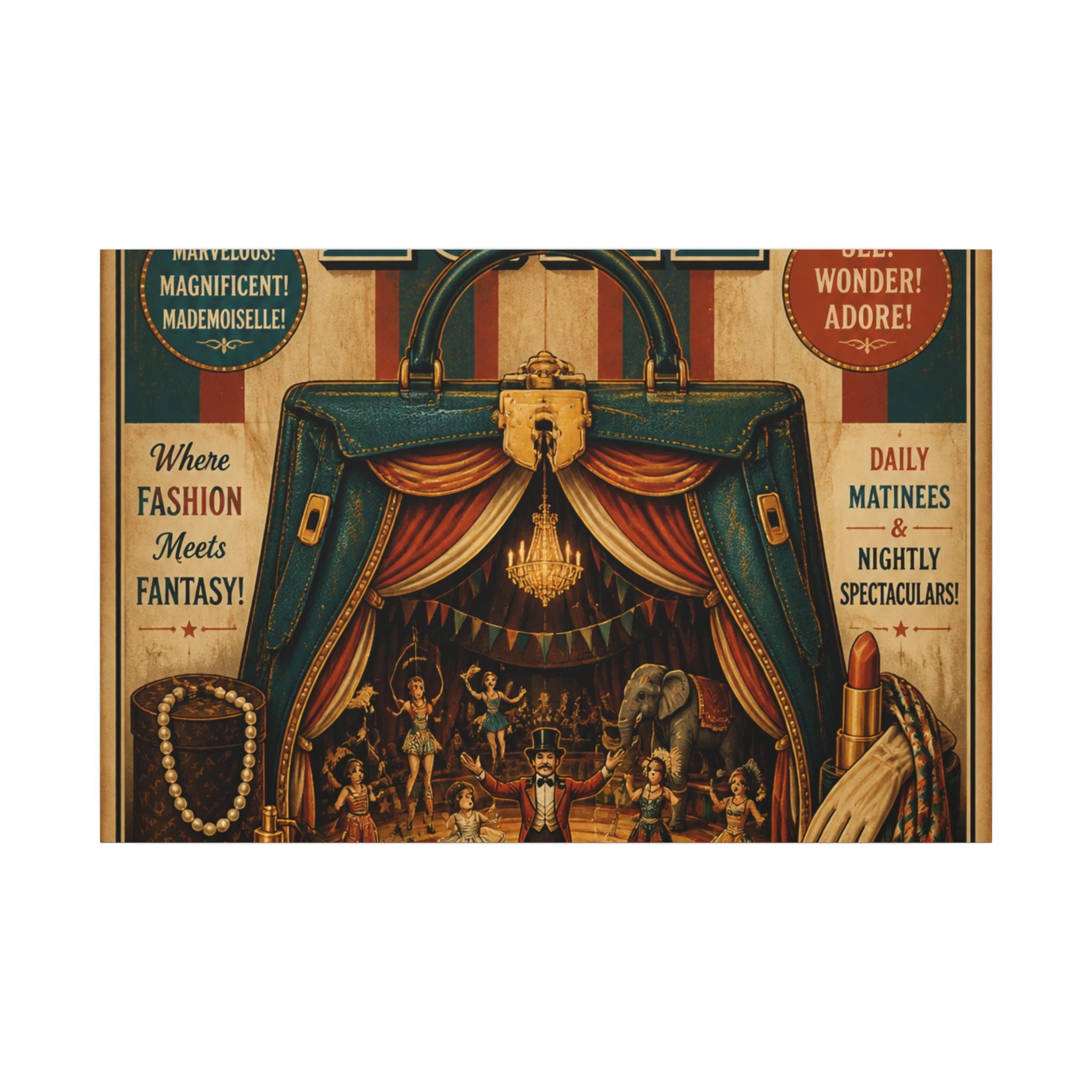 Handbag Big Top Wall Art Canvas 24×36 Vintage Circus Bedroom Decor Maximalist Print