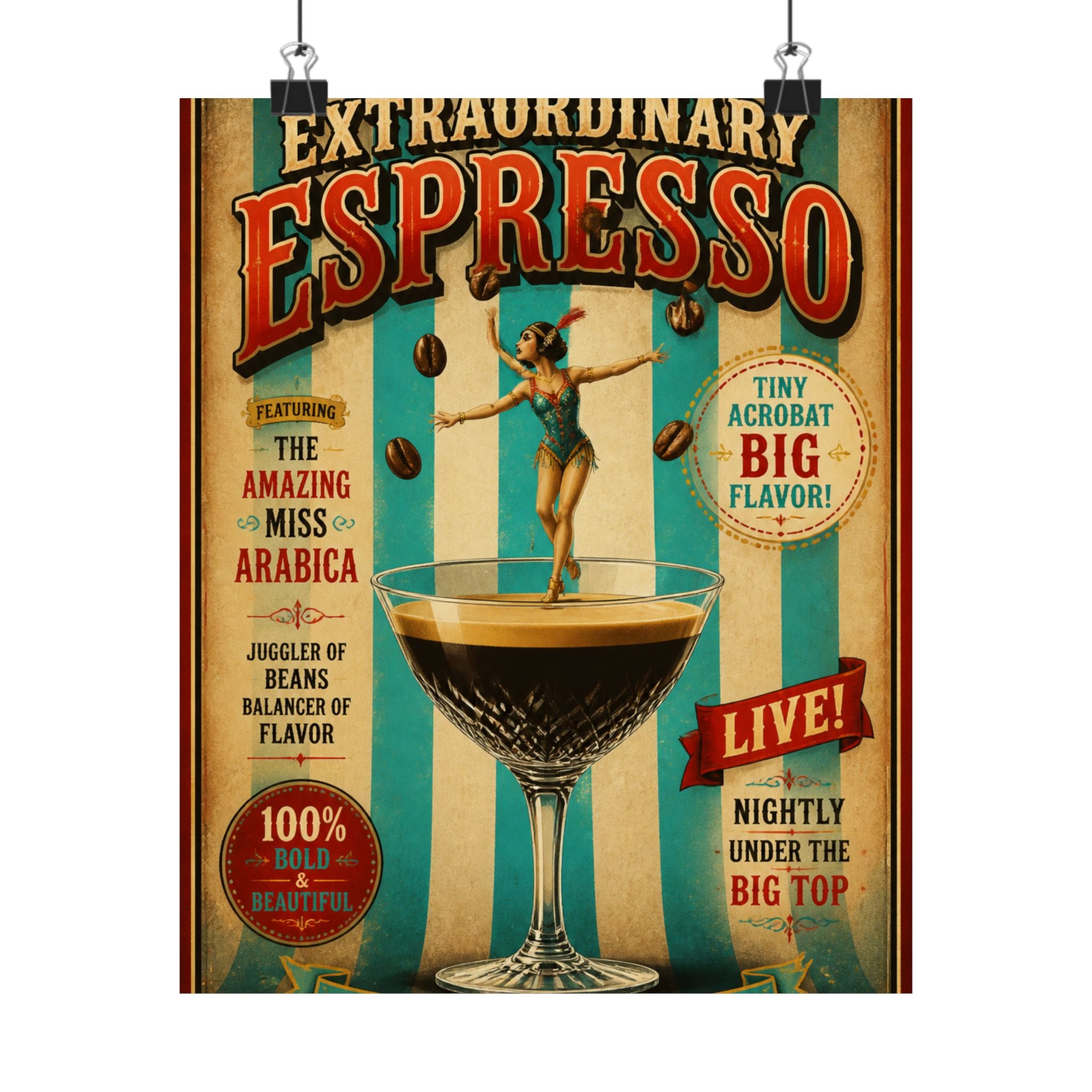 Espresso Martini Acrobat Wall Art Poster 24×36 Vintage Circus Bedroom Decor Maximalist Print