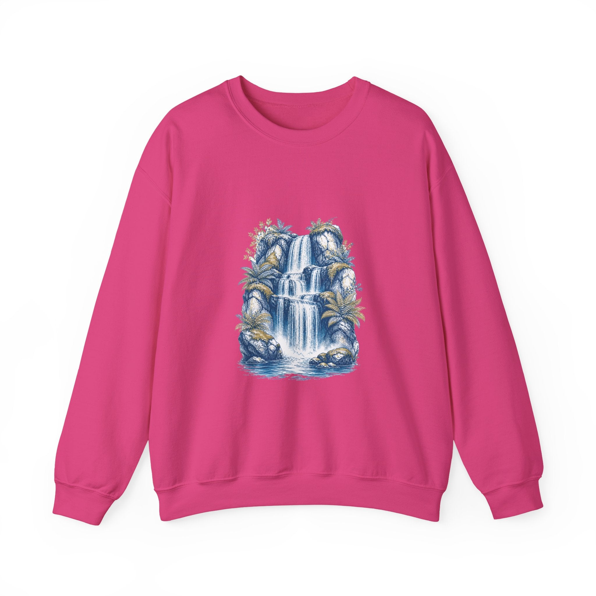 Matching Couple Sweatshirt - Wildfire & Waterfall Matching Couple Premium Fleece Sweatshirt Hand-Drawn Art His Hers Anniversary Gift - Design B