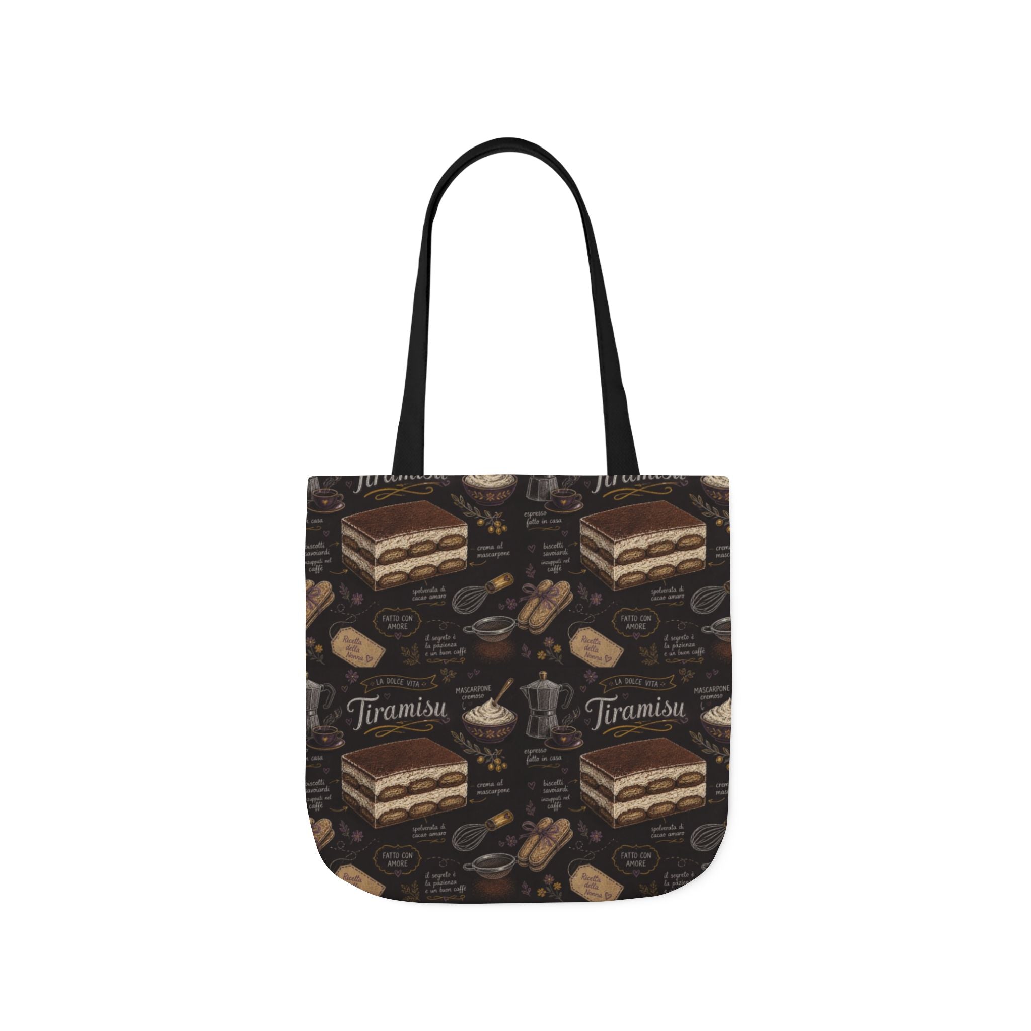 Tiramisu Layers Canvas Tote Bag Mediterranean Kitchen Chalk Art Design Italian Cottagecore Gift
