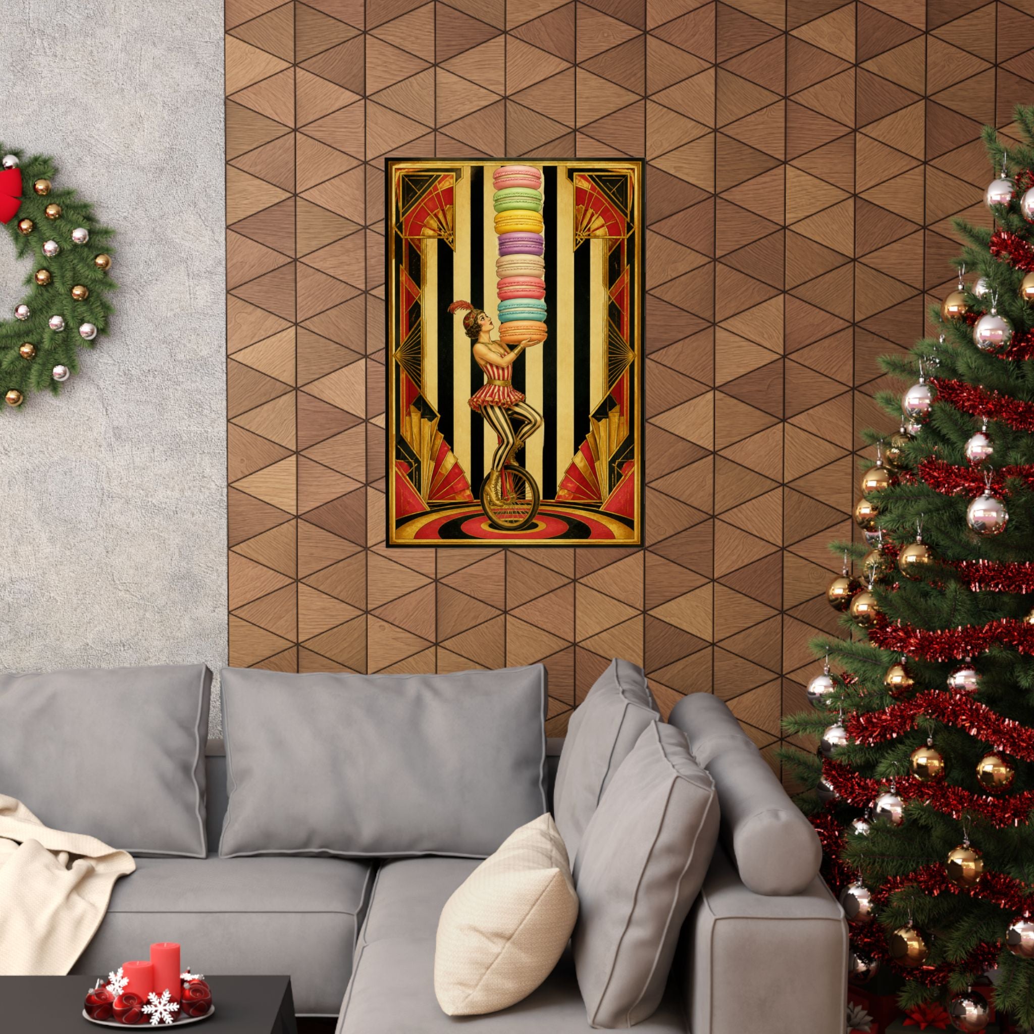 Macaron Balancing Tower Wall Art Poster 24×36 Art Deco Bar Area Decor Maximalist Print