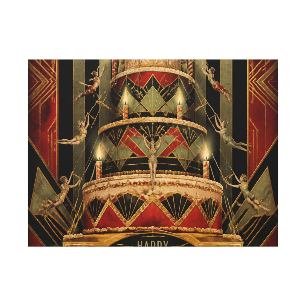 Birthday Cake Trapeze Wall Art Canvas 24×36 Art Deco Bar Area Decor Maximalist Print